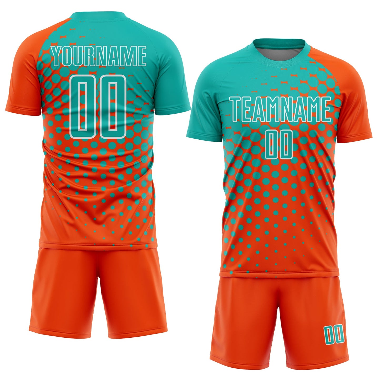 Custom Orange Aqua-White Modern Polka Dot Sublimation Soccer Uniform Jersey view 2