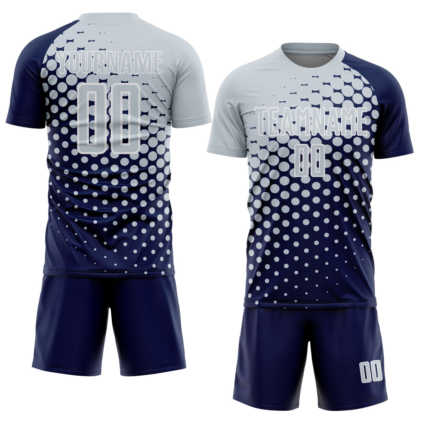 Custom Navy Silver-White Modern Polka Dot Sublimation Soccer Uniform Jersey view 2