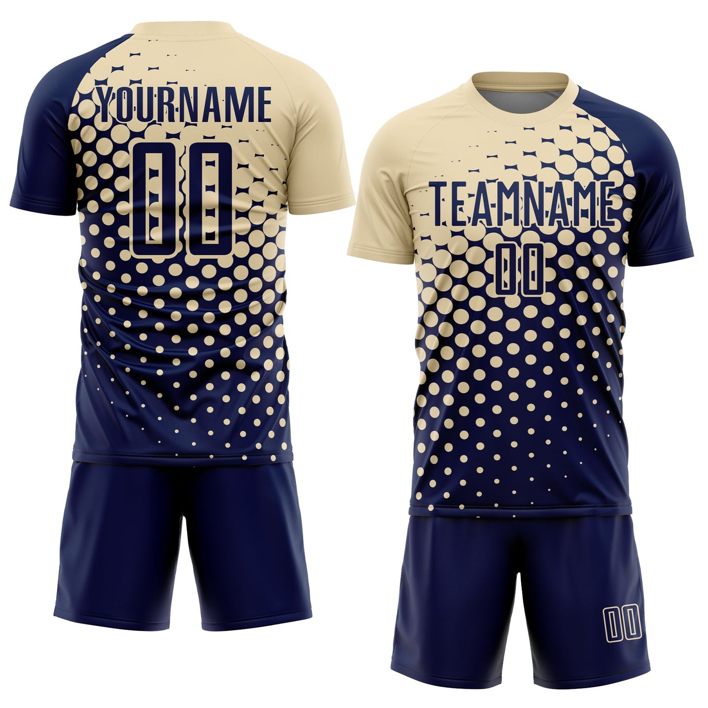 Custom Navy Cream Modern Polka Dot Sublimation Soccer Uniform Jersey view 2