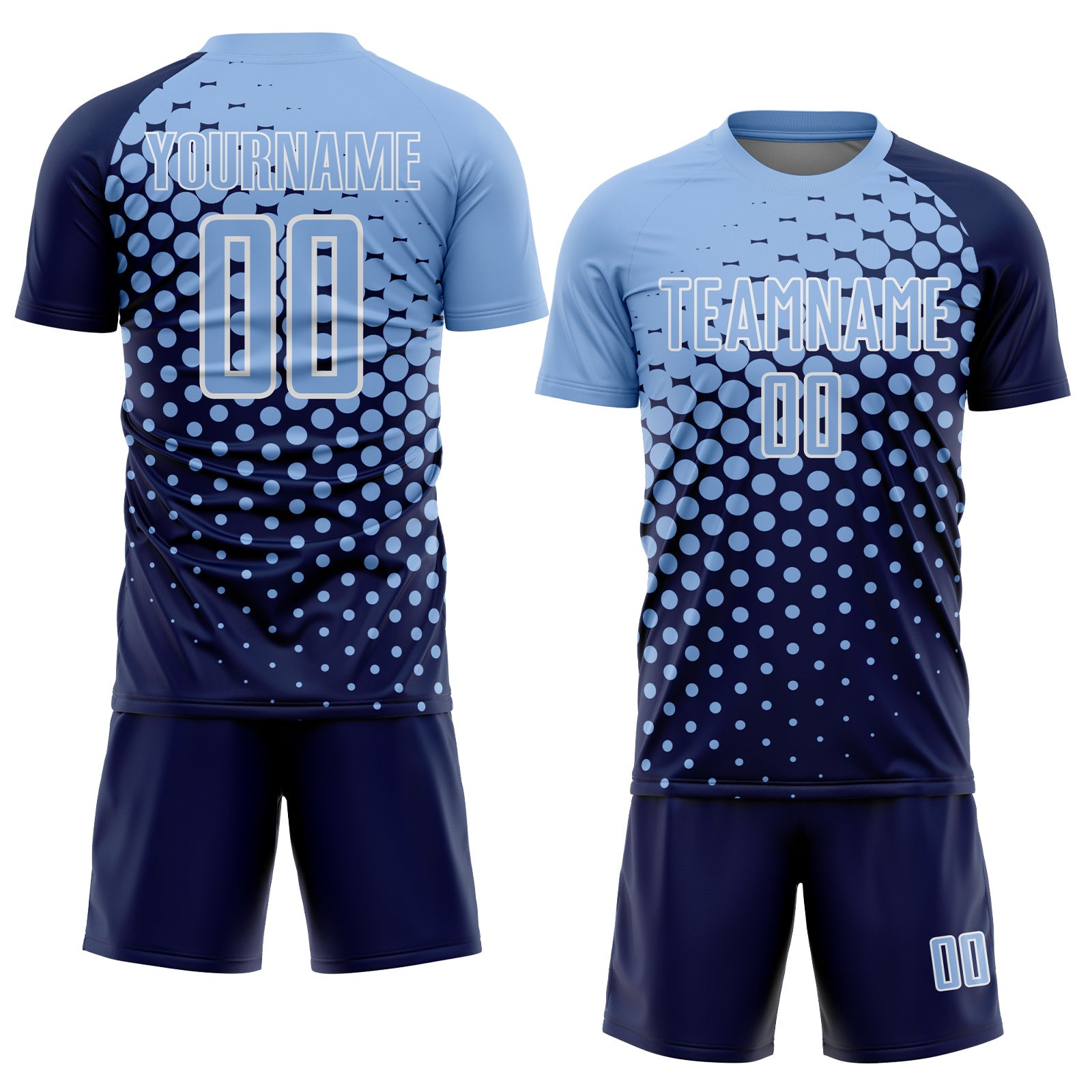 Custom Navy Light Blue-White Modern Polka Dot Sublimation Soccer Uniform Jersey view 2