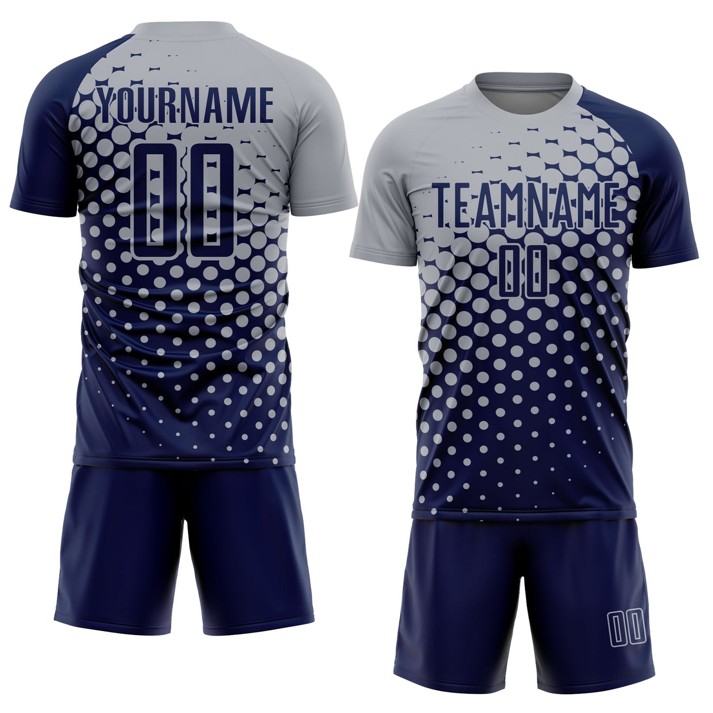 Custom Navy Gray Modern Polka Dot Sublimation Soccer Uniform Jersey view 2