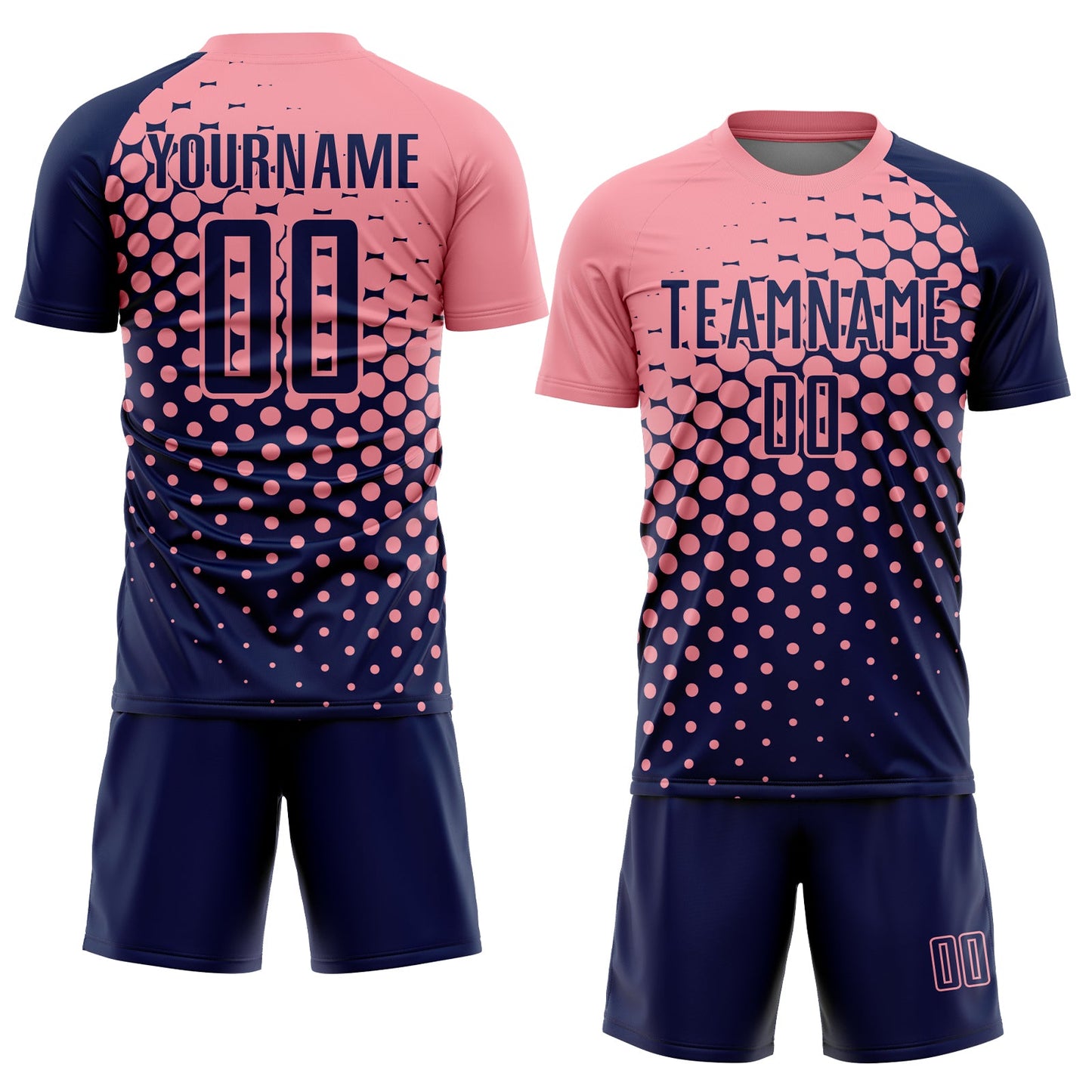 Custom Navy Medium Pink Modern Polka Dot Sublimation Soccer Uniform Jersey view 2