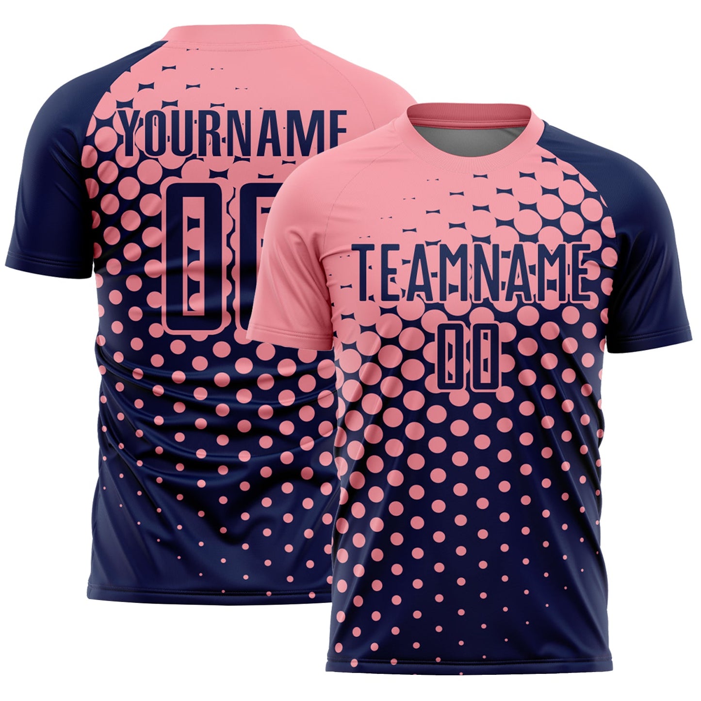 Custom Navy Medium Pink Modern Polka Dot Sublimation Soccer Uniform Jersey - Main View