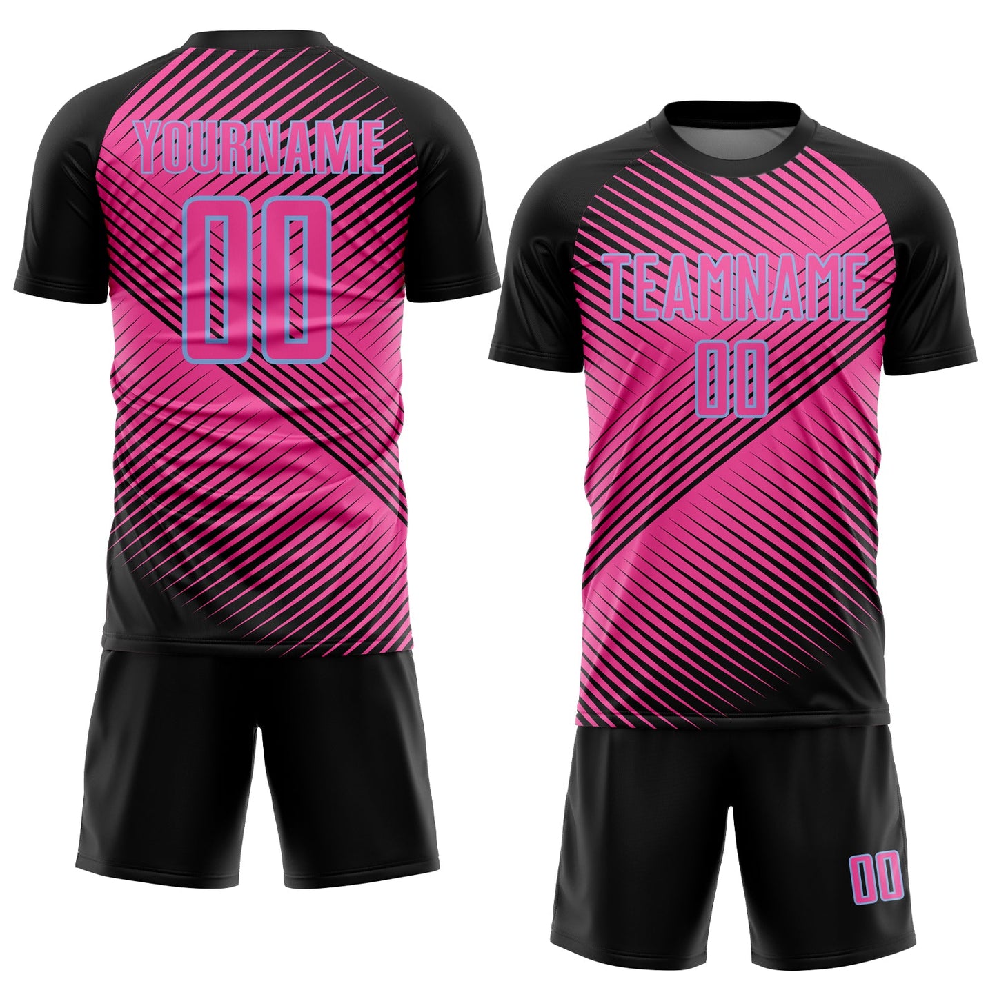 Custom Black Pink-Light Blue Line Sublimation Soccer Uniform Jersey view 2