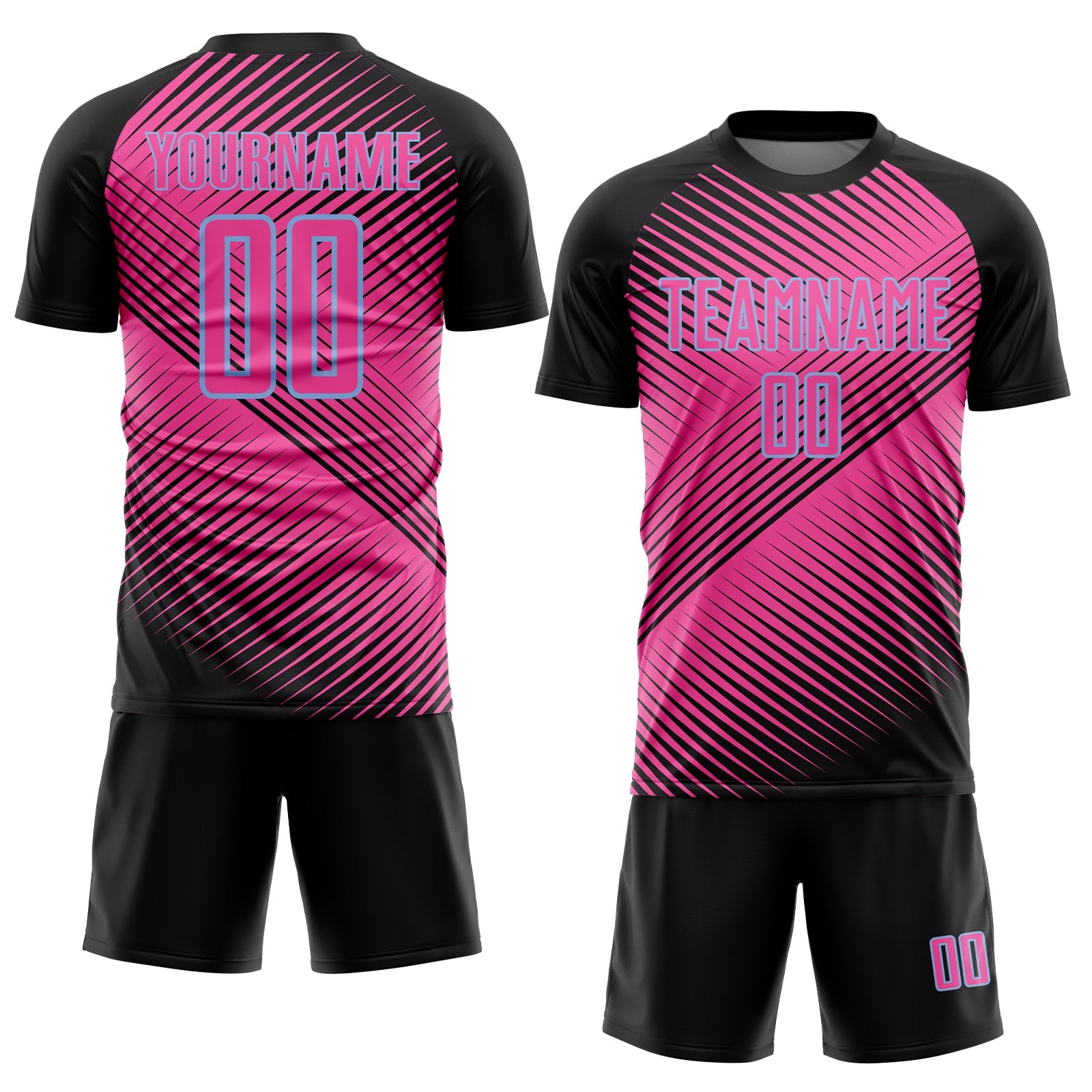 Custom Black Pink-Light Blue Line Sublimation Soccer Uniform Jersey view 2