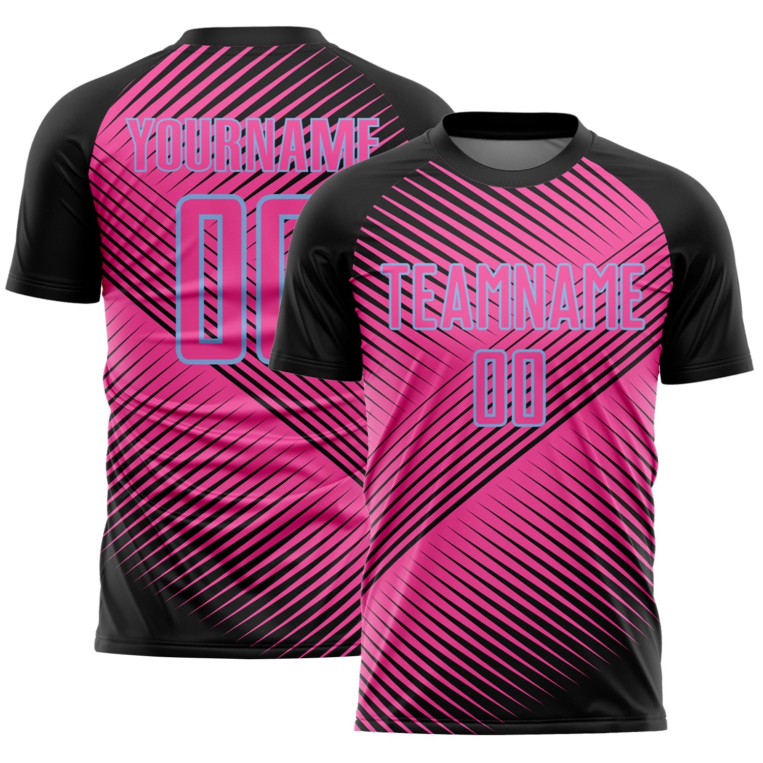 Custom Black Pink-Light Blue Line Sublimation Soccer Uniform Jersey - Main View