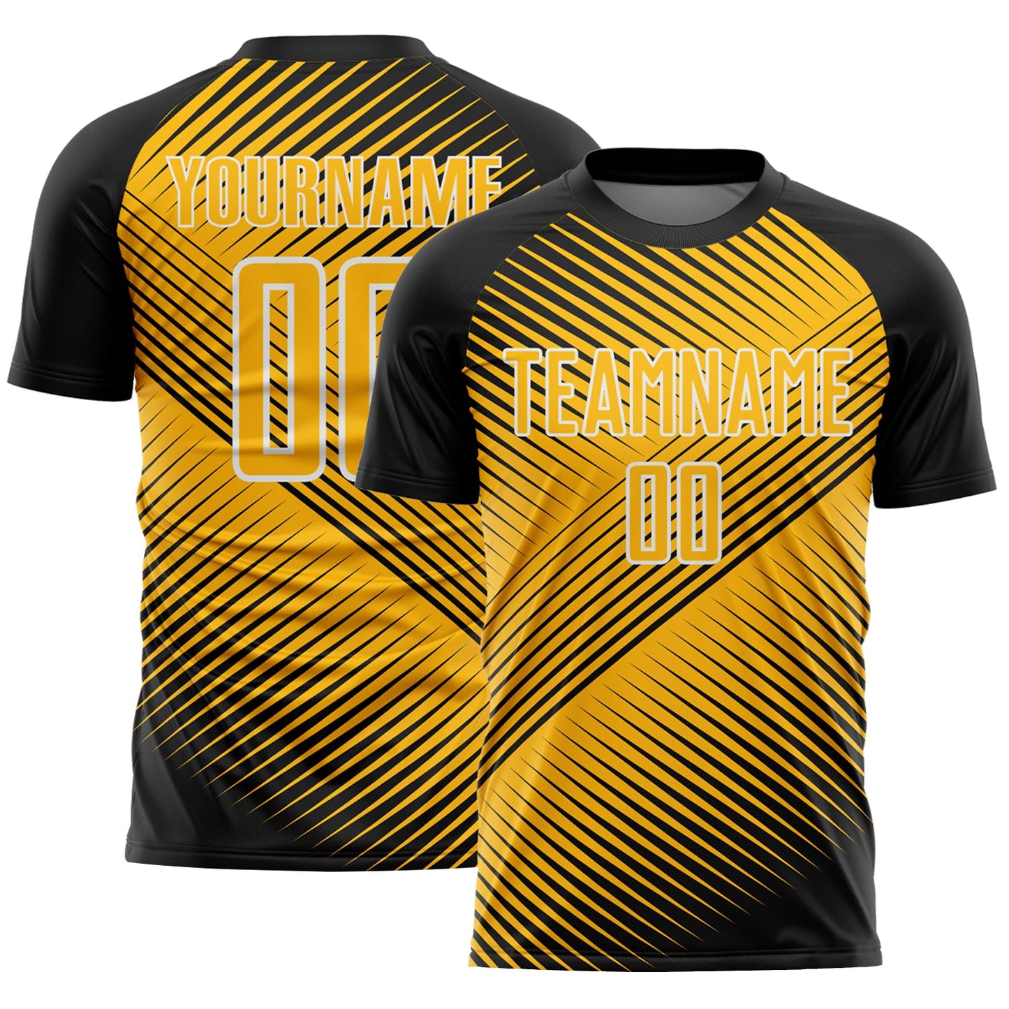 Custom Black Gold-White Line Sublimation Soccer Uniform Jersey - Main View