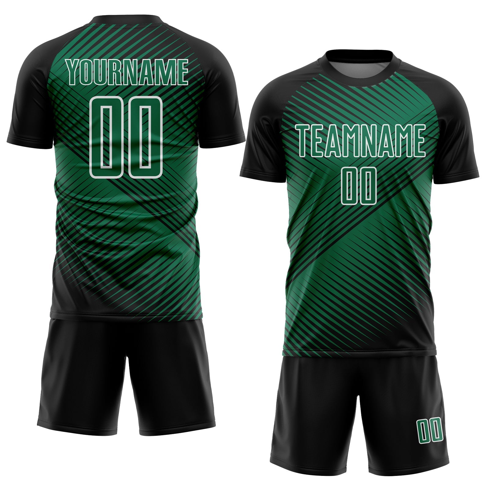 Custom Black Kelly Green-White Line Sublimation Soccer Uniform Jersey view 2