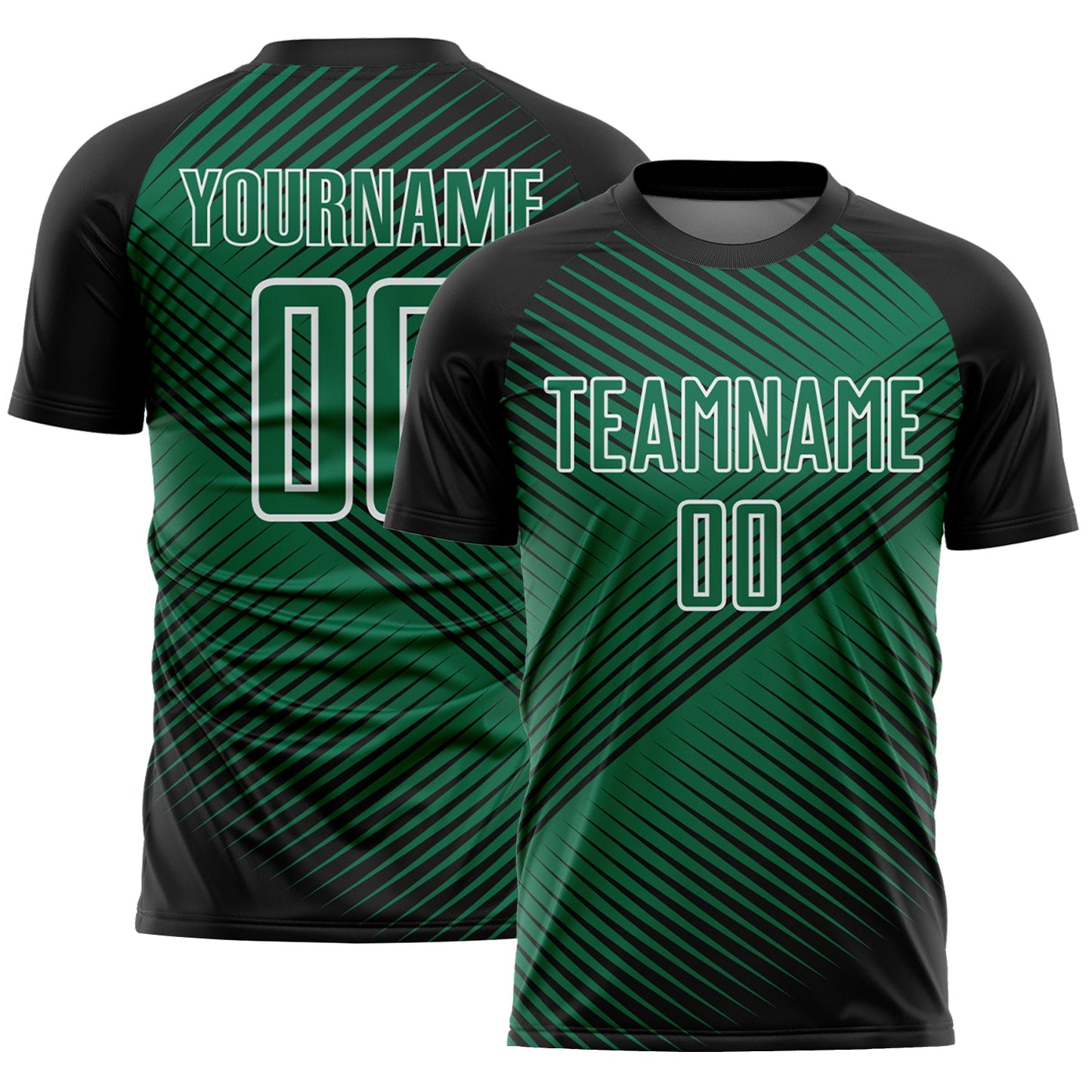 Custom Black Kelly Green-White Line Sublimation Soccer Uniform Jersey - Main View