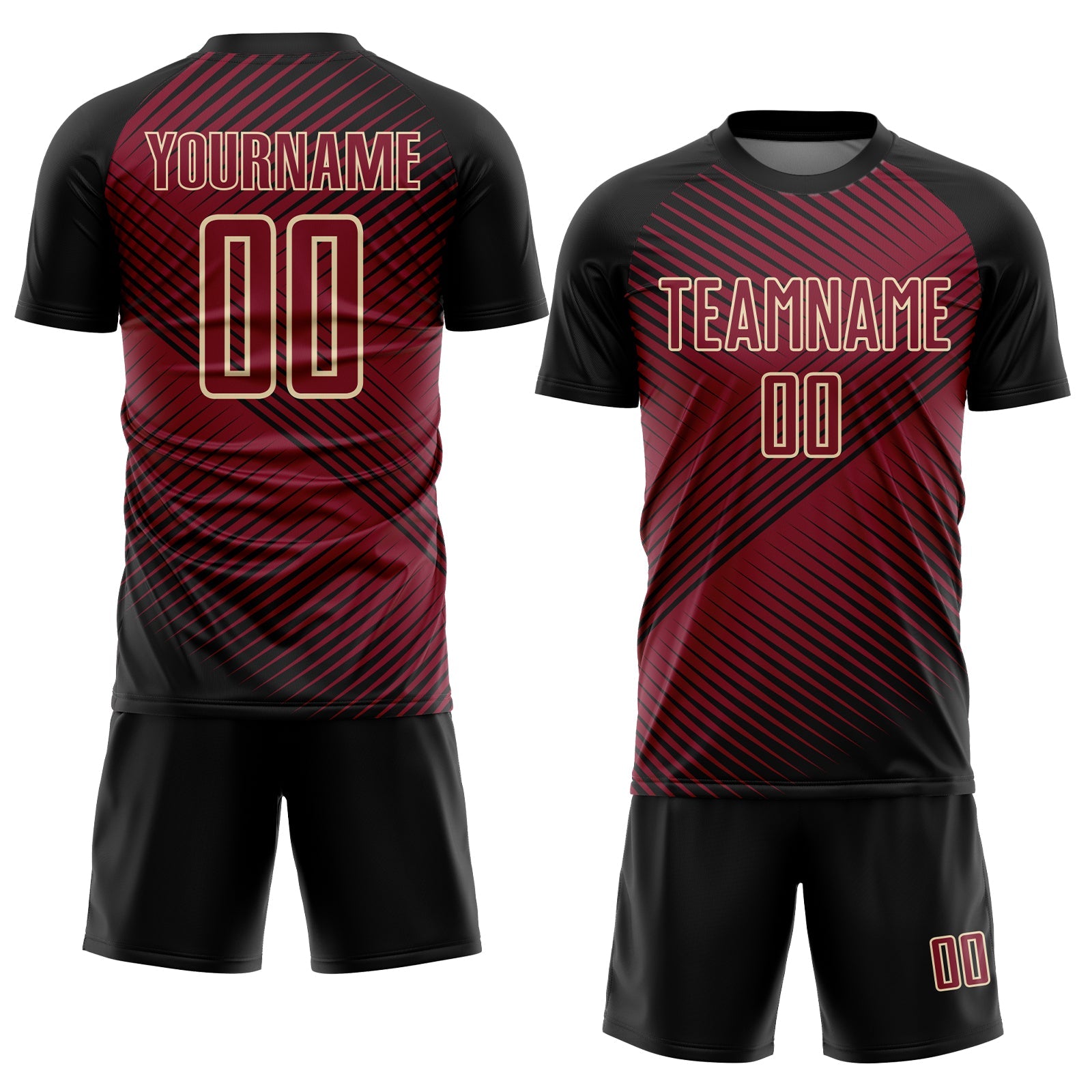Custom Black Crimson-Cream Line Sublimation Soccer Uniform Jersey view 2