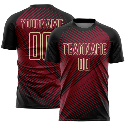 Custom Black Crimson-Cream Line Sublimation Soccer Uniform Jersey - Main View