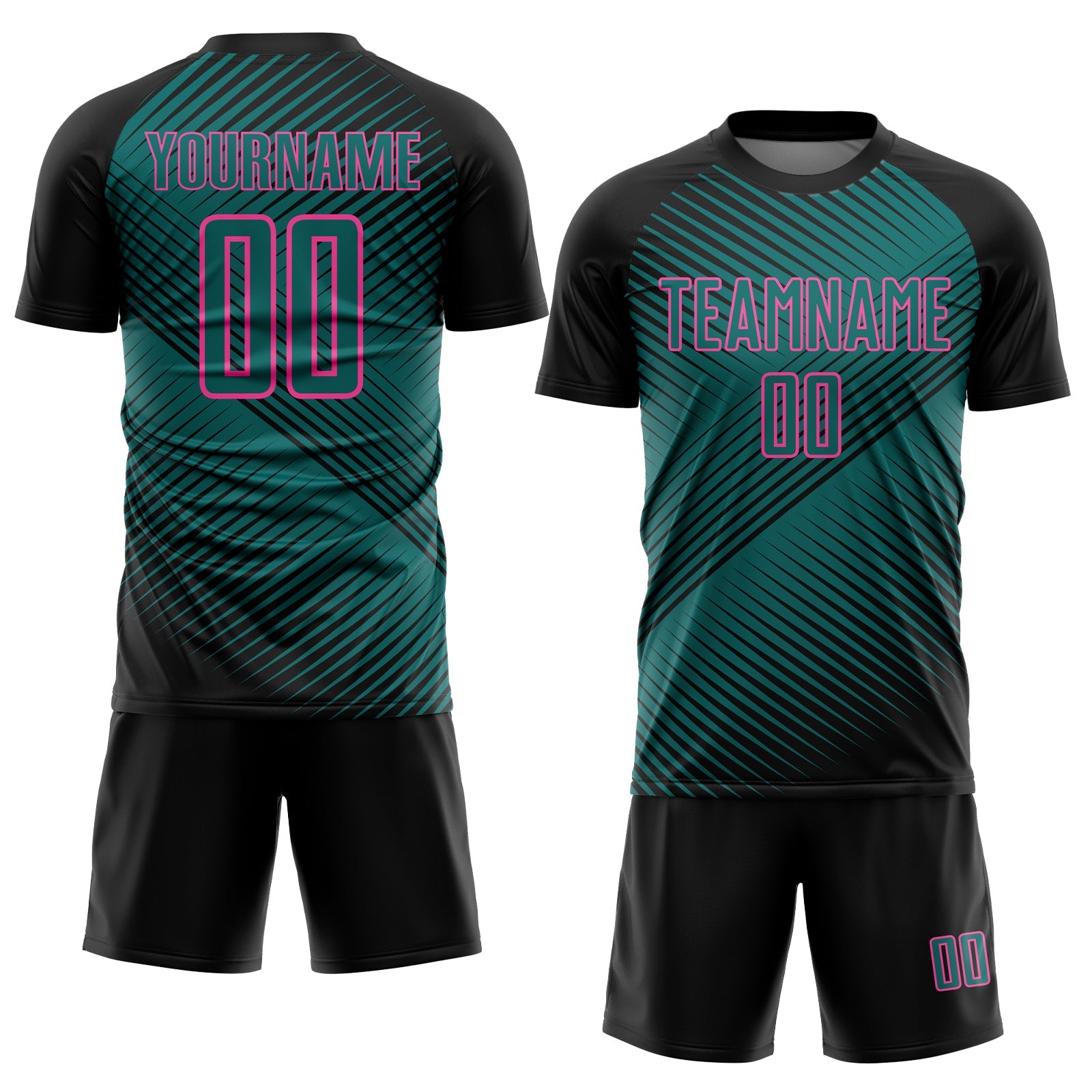 Custom Black Teal-Pink Line Sublimation Soccer Uniform Jersey view 2