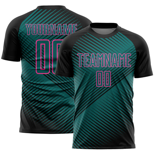 Custom Black Teal-Pink Line Sublimation Soccer Uniform Jersey - Main View