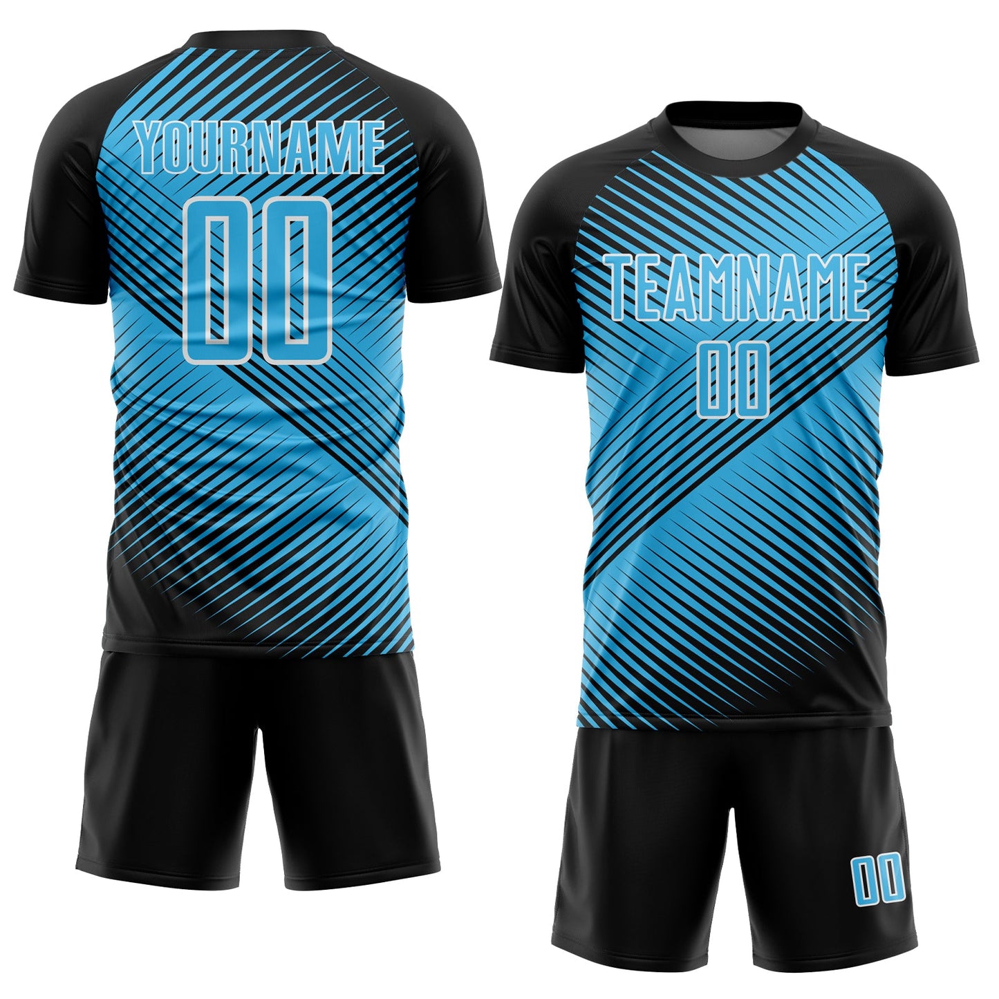 Custom Black Sky Blue-White Line Sublimation Soccer Uniform Jersey view 2