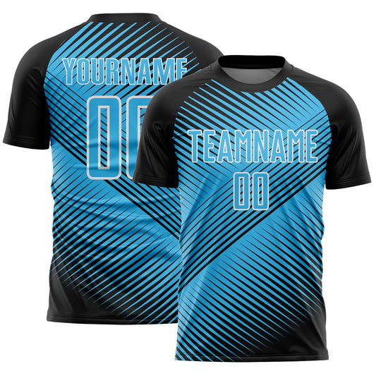 Custom Black Sky Blue-White Line Sublimation Soccer Uniform Jersey - Main View