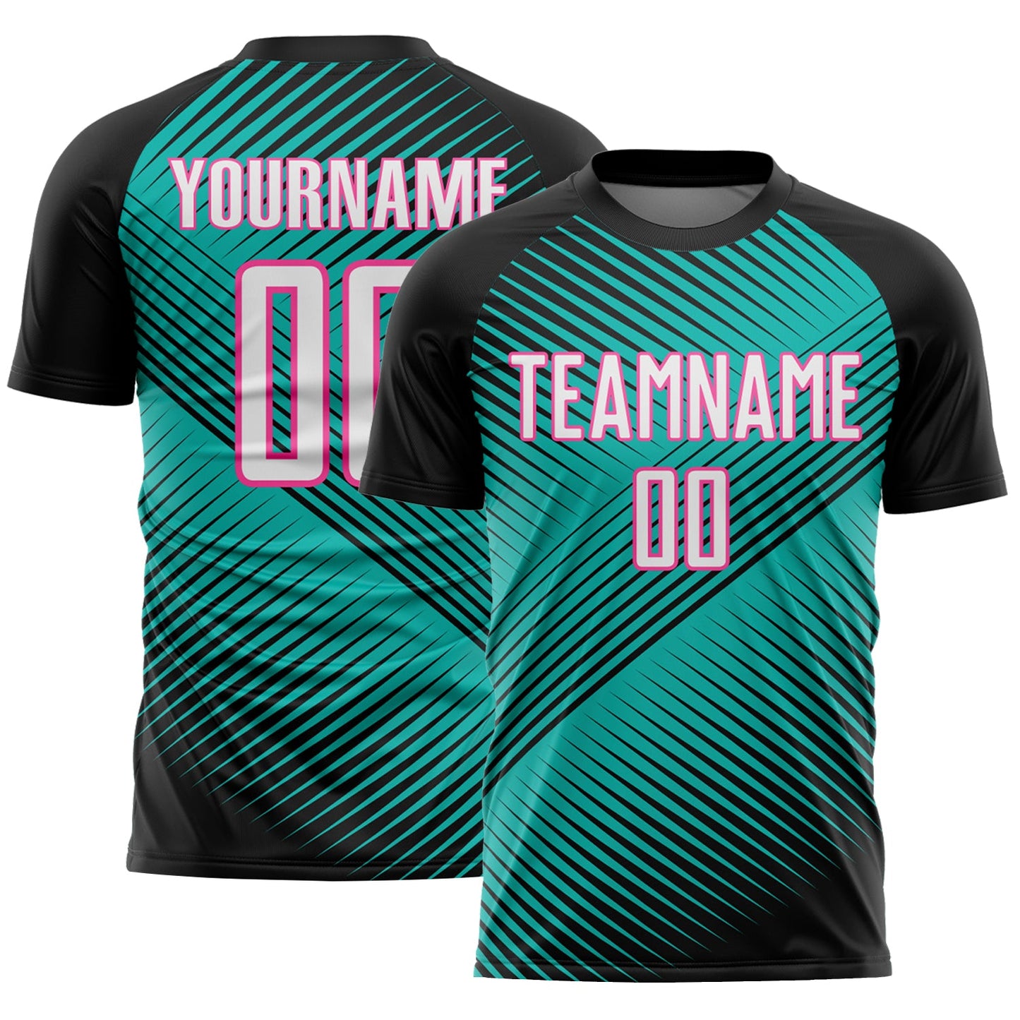 Custom Black White Aqua-Pink Line Sublimation Soccer Uniform Jersey - Main View