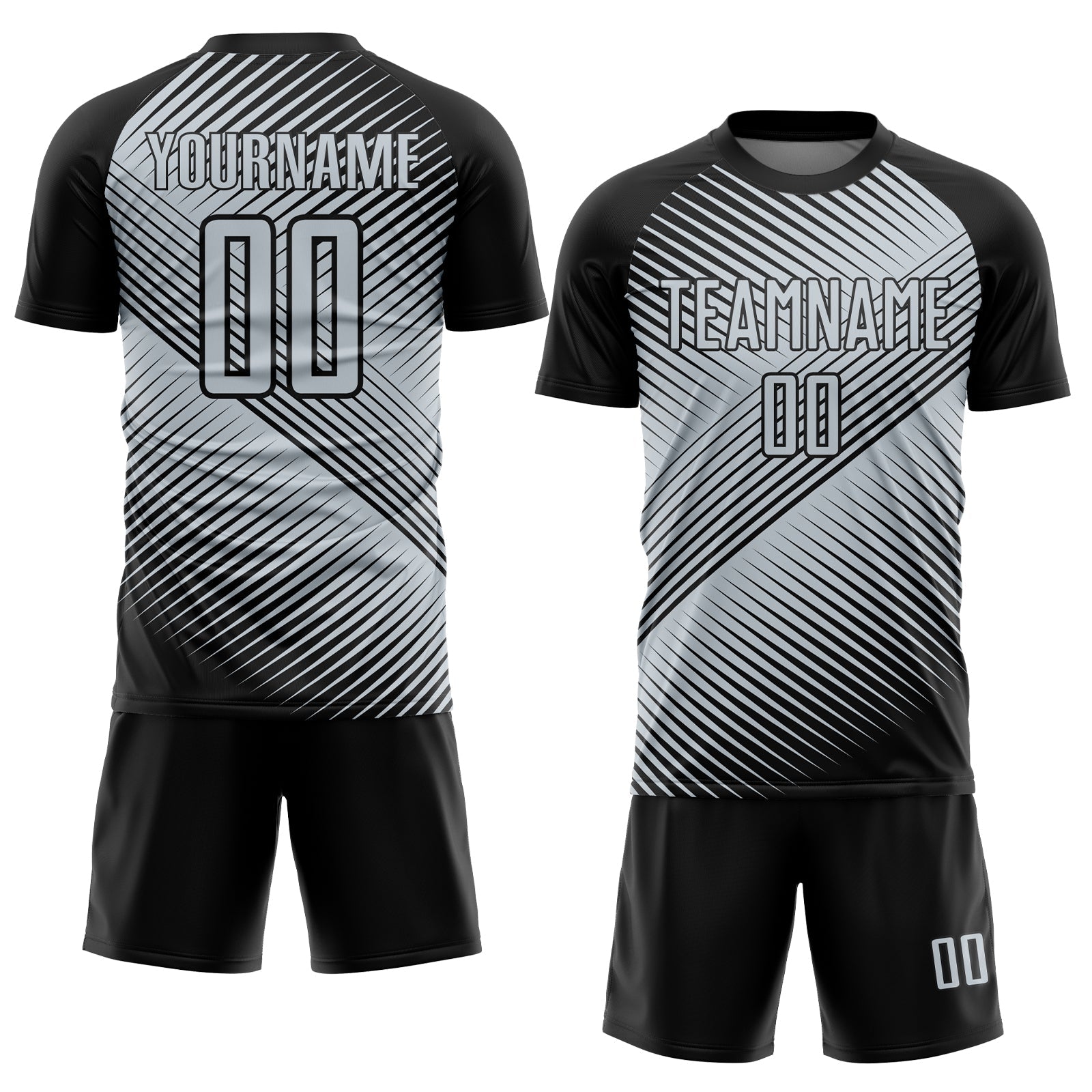 Custom Black Silver Line Sublimation Soccer Uniform Jersey view 2