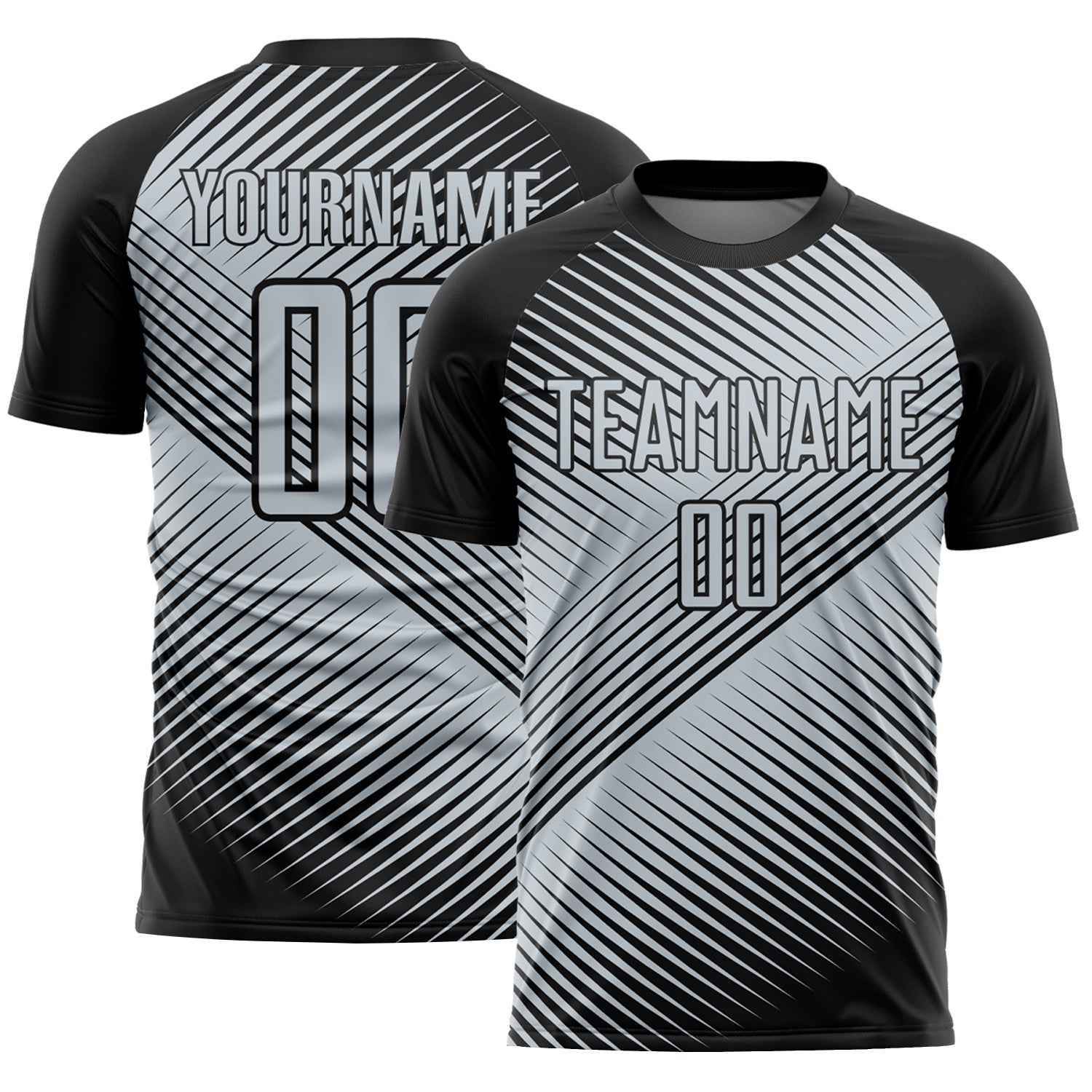 Custom Black Silver Line Sublimation Soccer Uniform Jersey - Main View