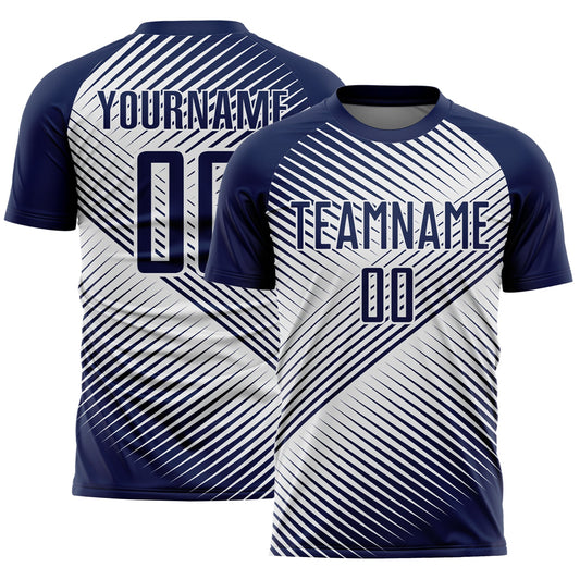 Custom Navy White Line Sublimation Soccer Uniform Jersey - Main View