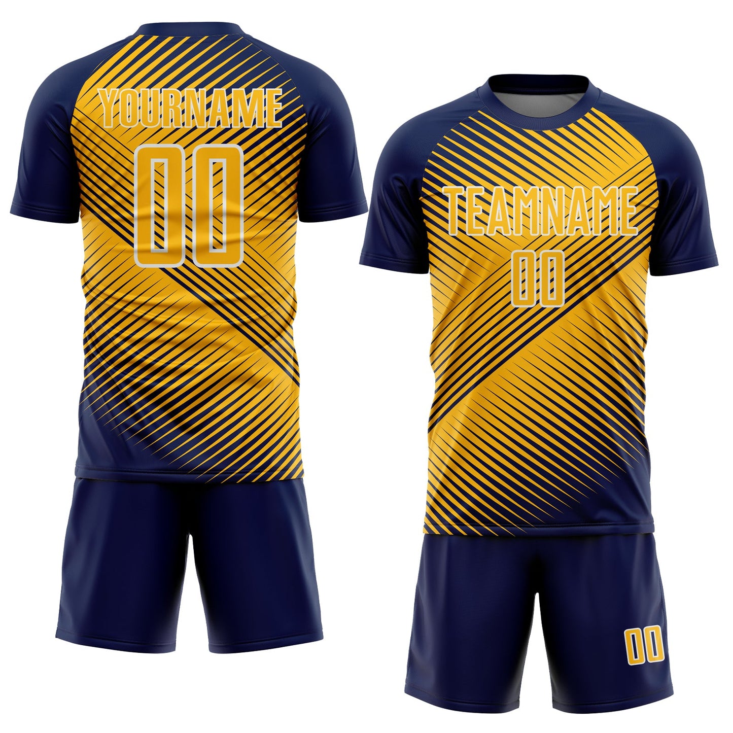 Custom Navy Gold-White Line Sublimation Soccer Uniform Jersey view 2