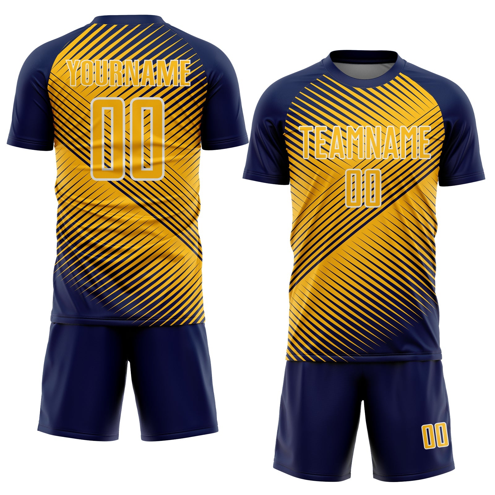 Custom Navy Gold-White Line Sublimation Soccer Uniform Jersey view 2