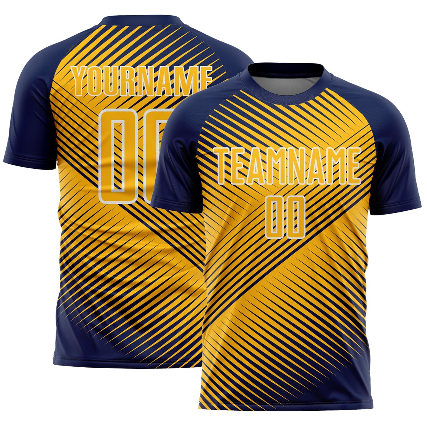 Custom Navy Gold-White Line Sublimation Soccer Uniform Jersey - Main View