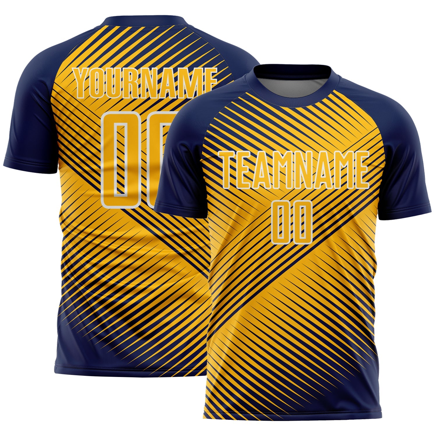 Custom Navy Gold-White Line Sublimation Soccer Uniform Jersey - Main View