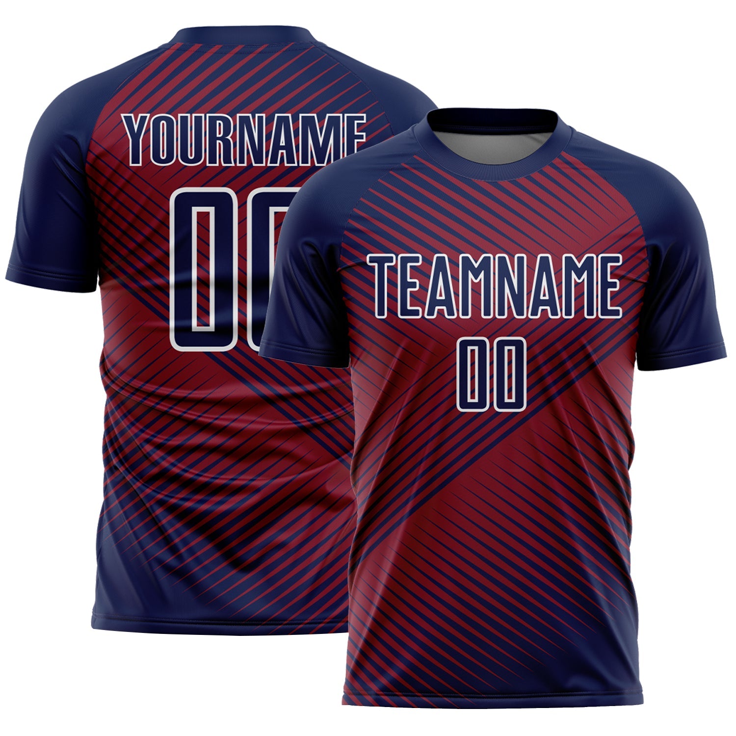 Custom Navy Crimson-White Line Sublimation Soccer Uniform Jersey - Main View