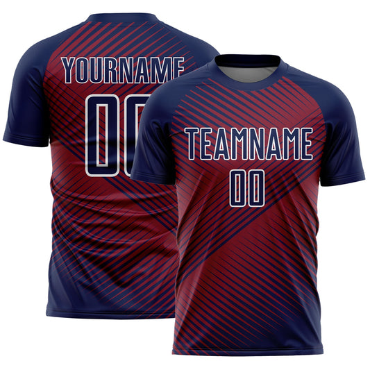 Custom Navy Crimson-White Line Sublimation Soccer Uniform Jersey - Main View