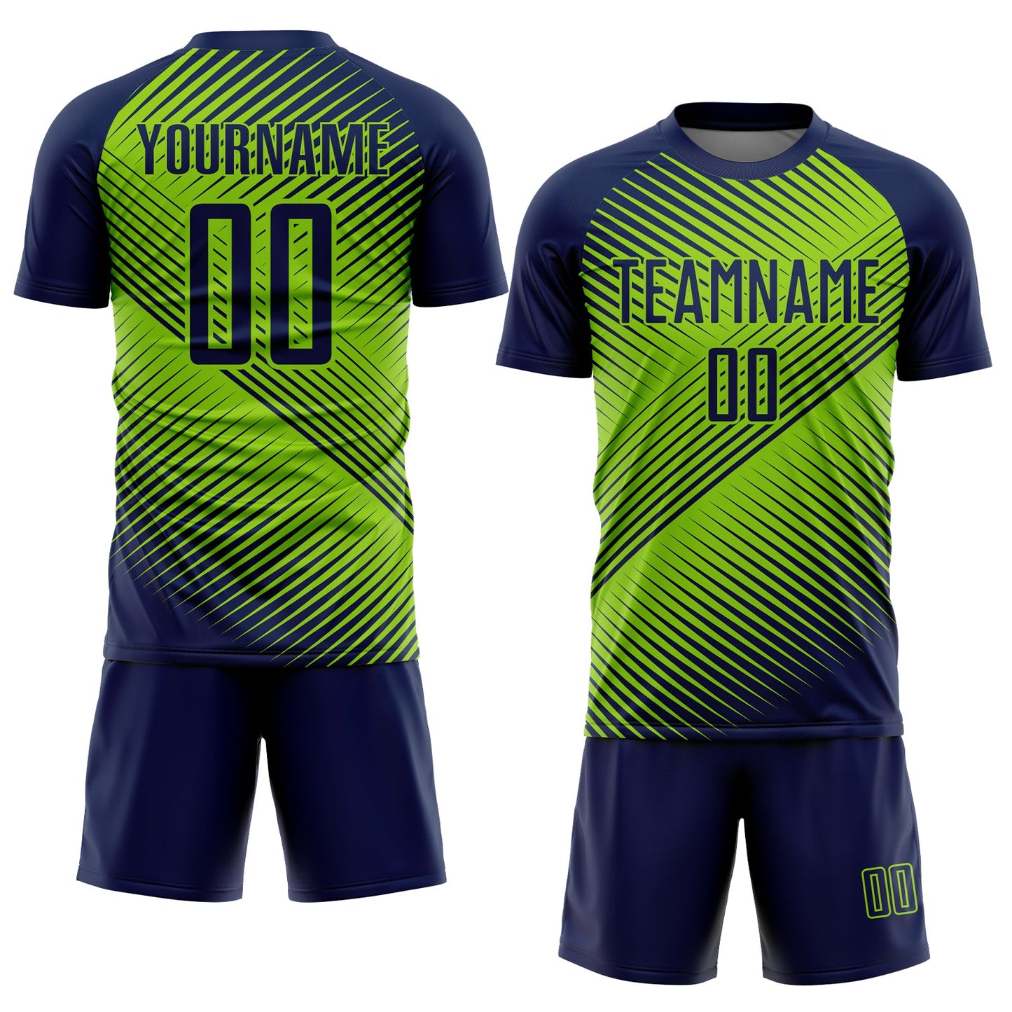 Custom Navy Neon Green Line Sublimation Soccer Uniform Jersey view 2