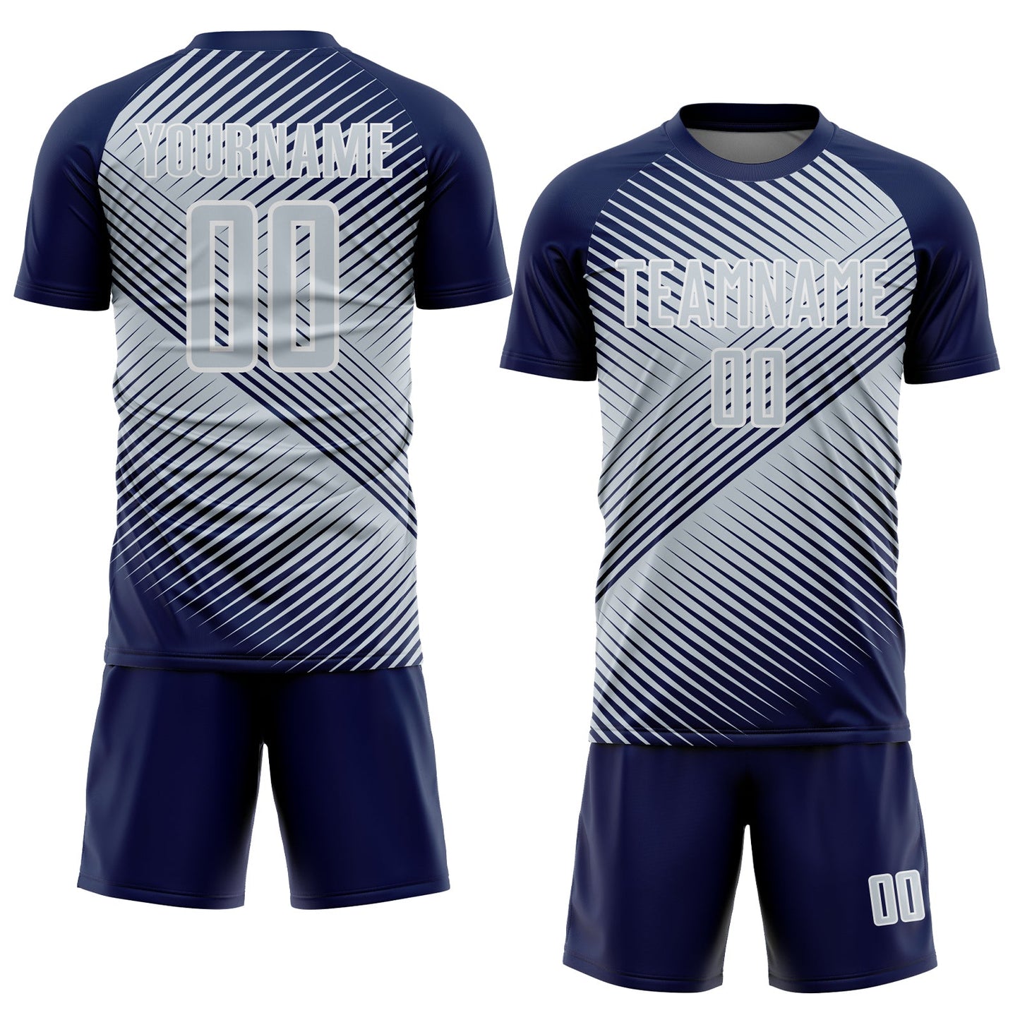 Custom Navy Silver-White Line Sublimation Soccer Uniform Jersey view 2