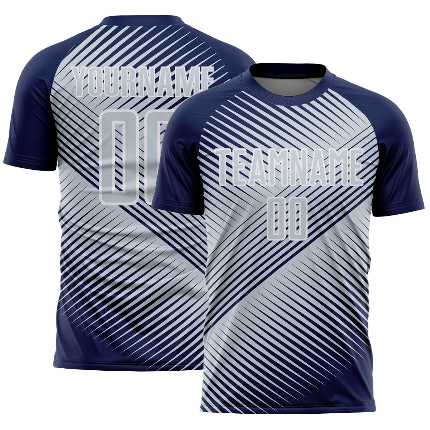 Custom Navy Silver-White Line Sublimation Soccer Uniform Jersey - Main View