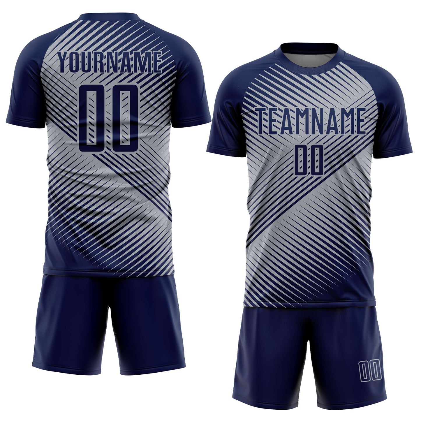 Custom Navy Gray Line Sublimation Soccer Uniform Jersey view 2