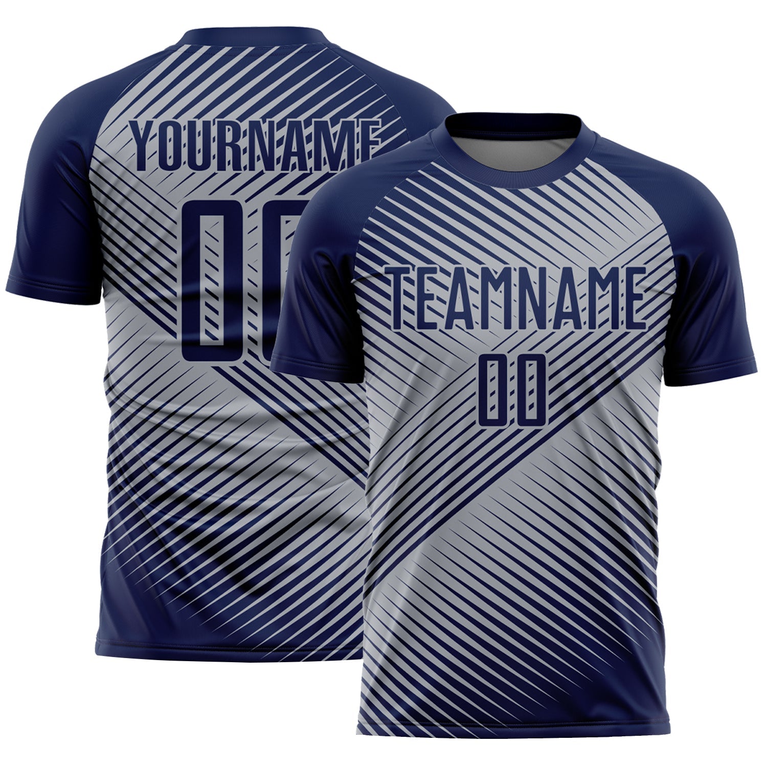 Custom Navy Gray Line Sublimation Soccer Uniform Jersey - Main View