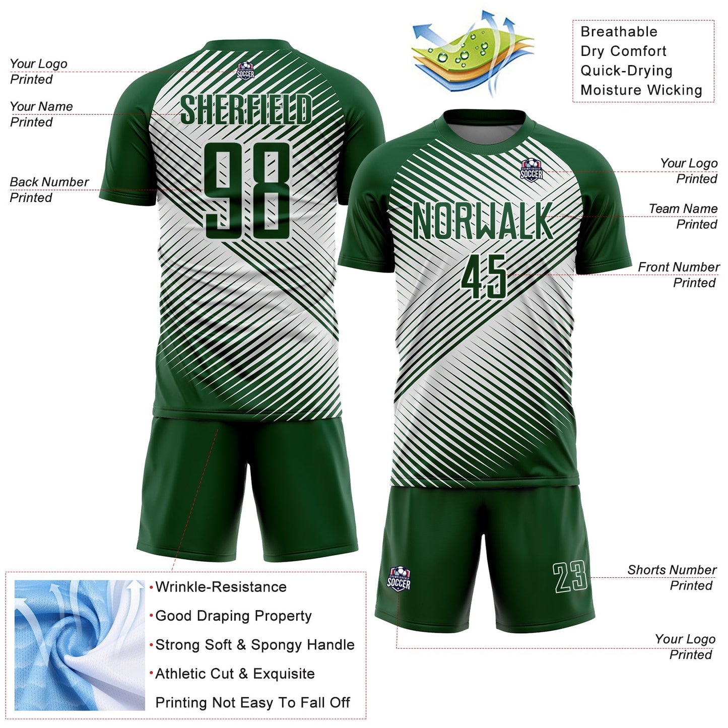 Custom Green White Line Sublimation Soccer Uniform Jersey view 4