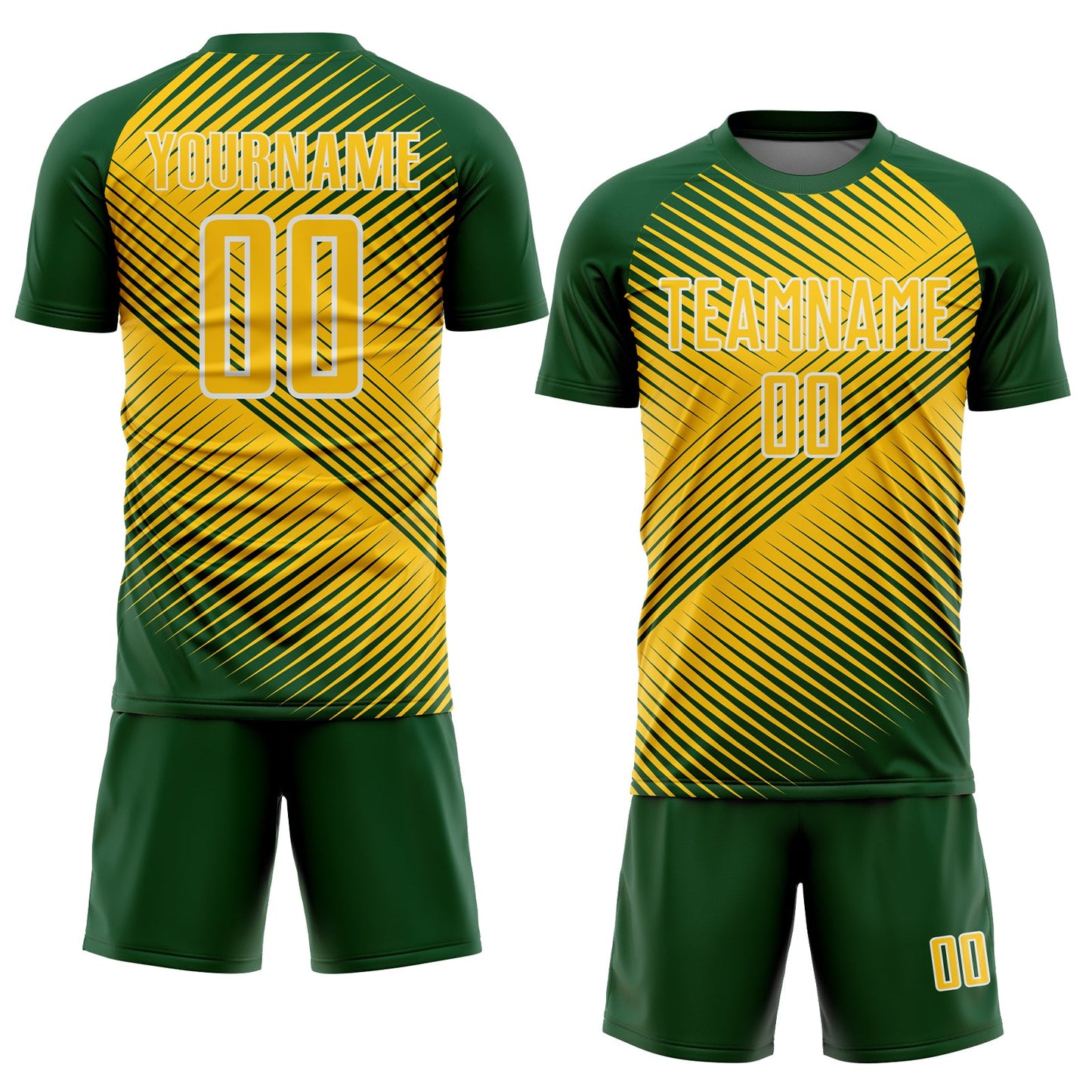 Custom Green Yellow-White Line Sublimation Soccer Uniform Jersey view 2
