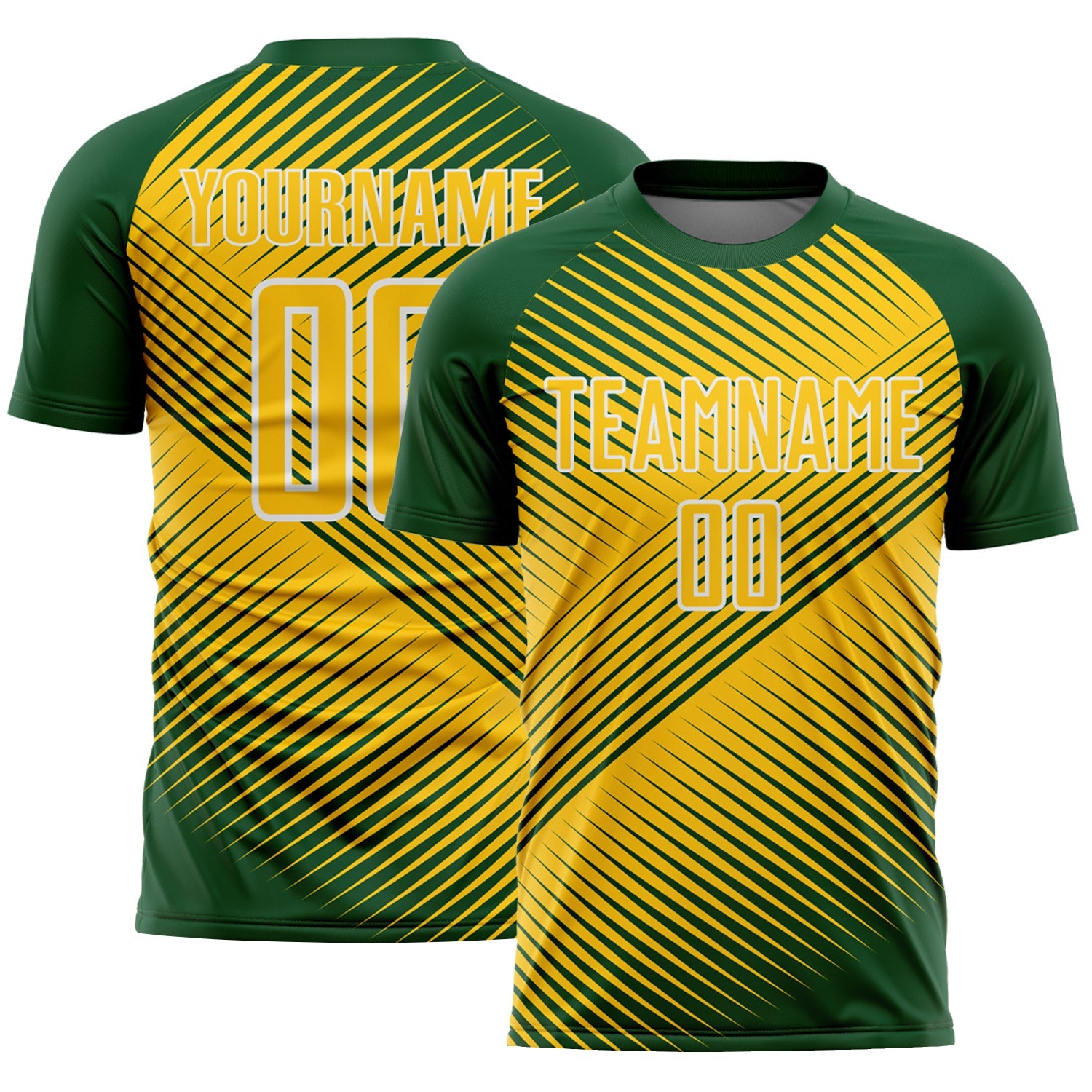 Custom Green Yellow-White Line Sublimation Soccer Uniform Jersey - Main View