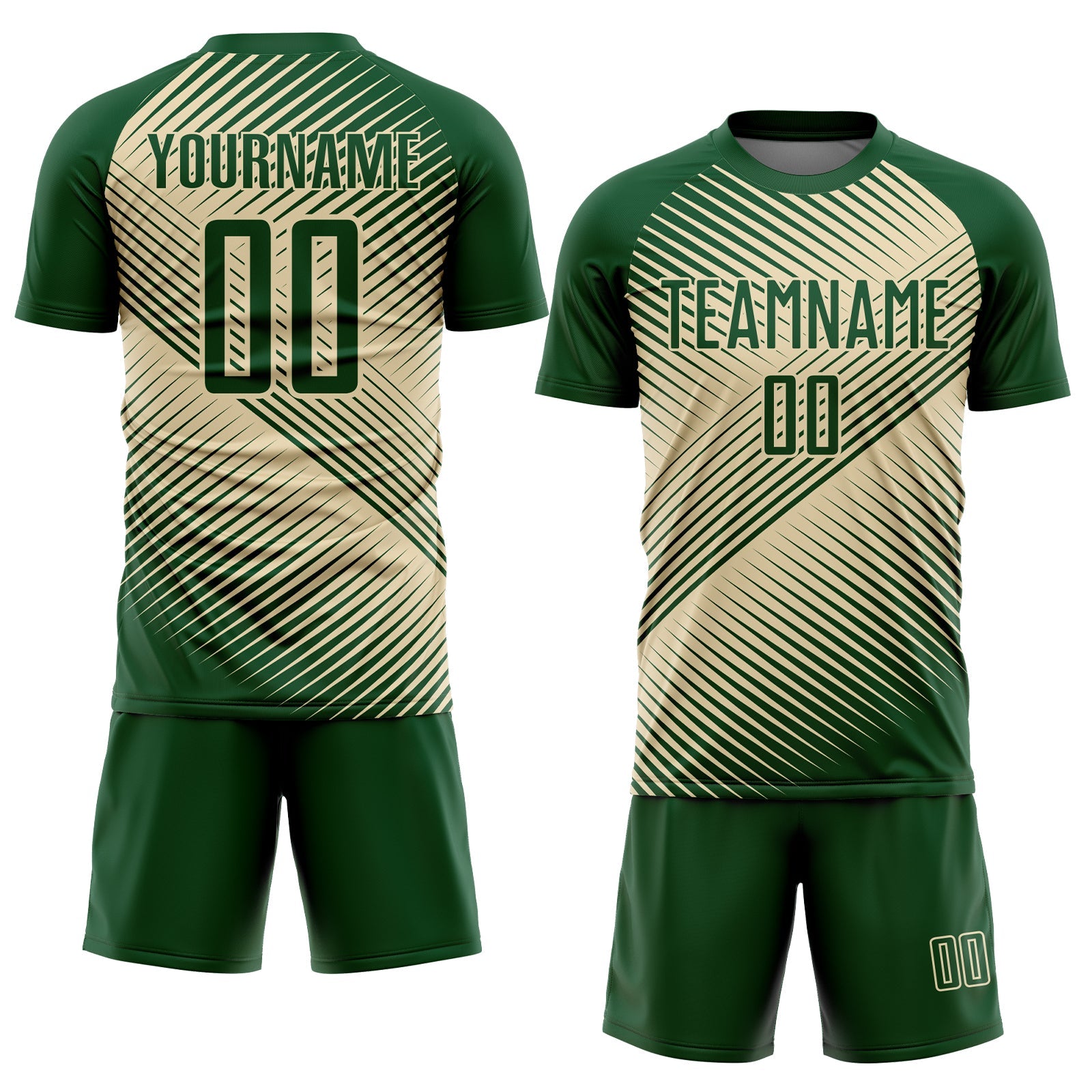 Custom Green Cream Line Sublimation Soccer Uniform Jersey view 2