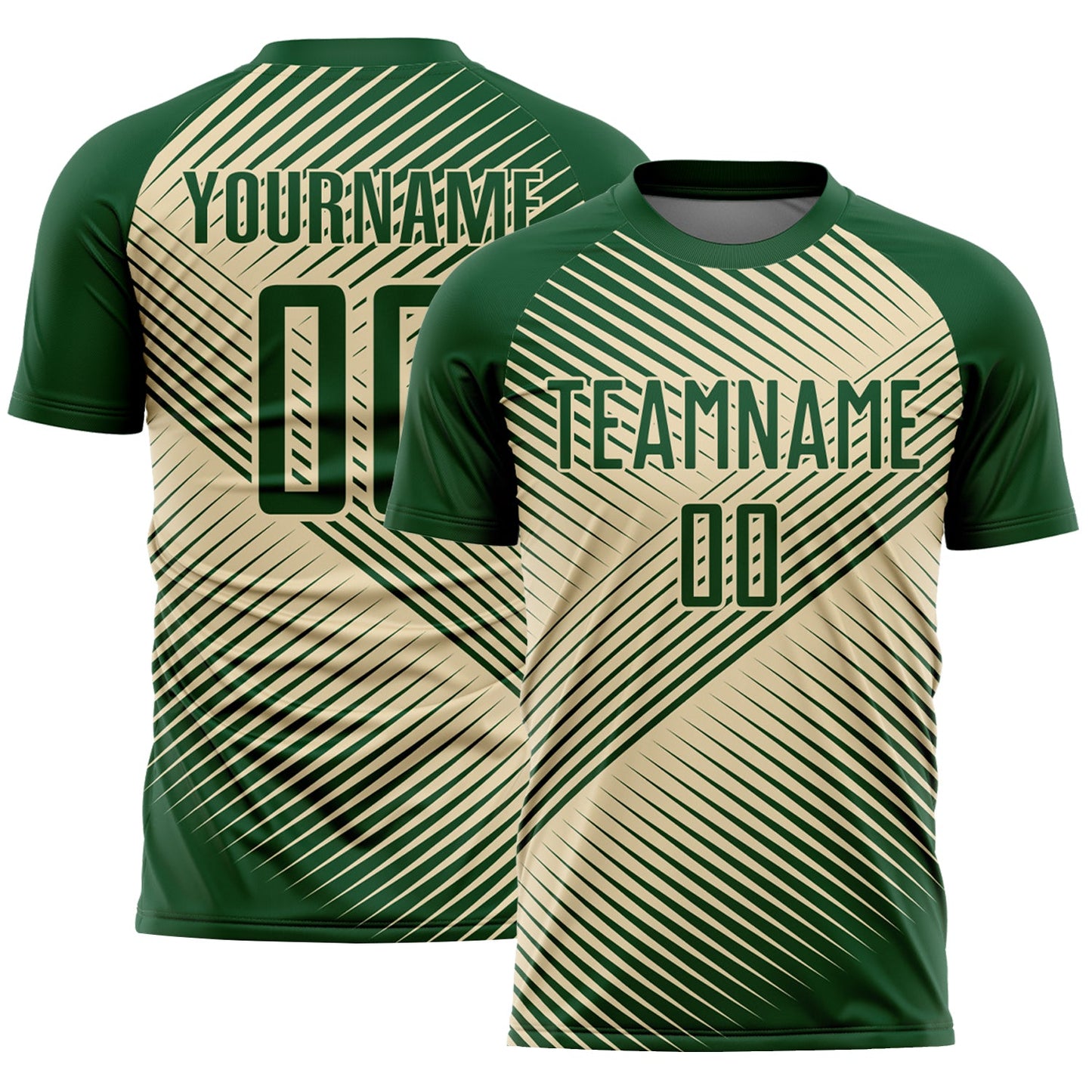 Custom Green Cream Line Sublimation Soccer Uniform Jersey - Main View