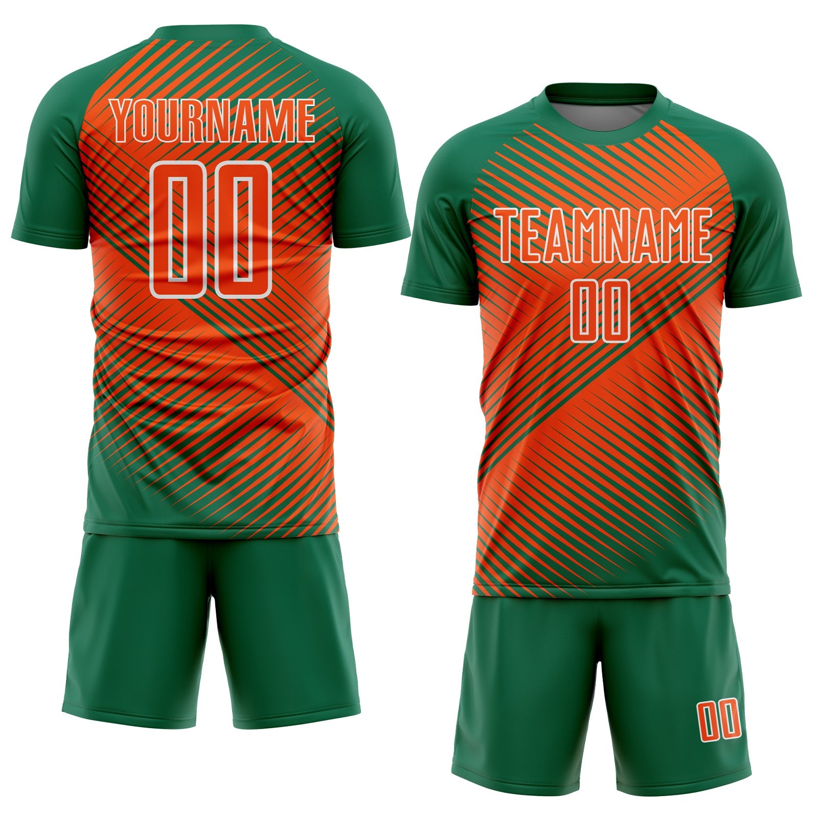 Custom Kelly Green Orange-White Line Sublimation Soccer Uniform Jersey view 2