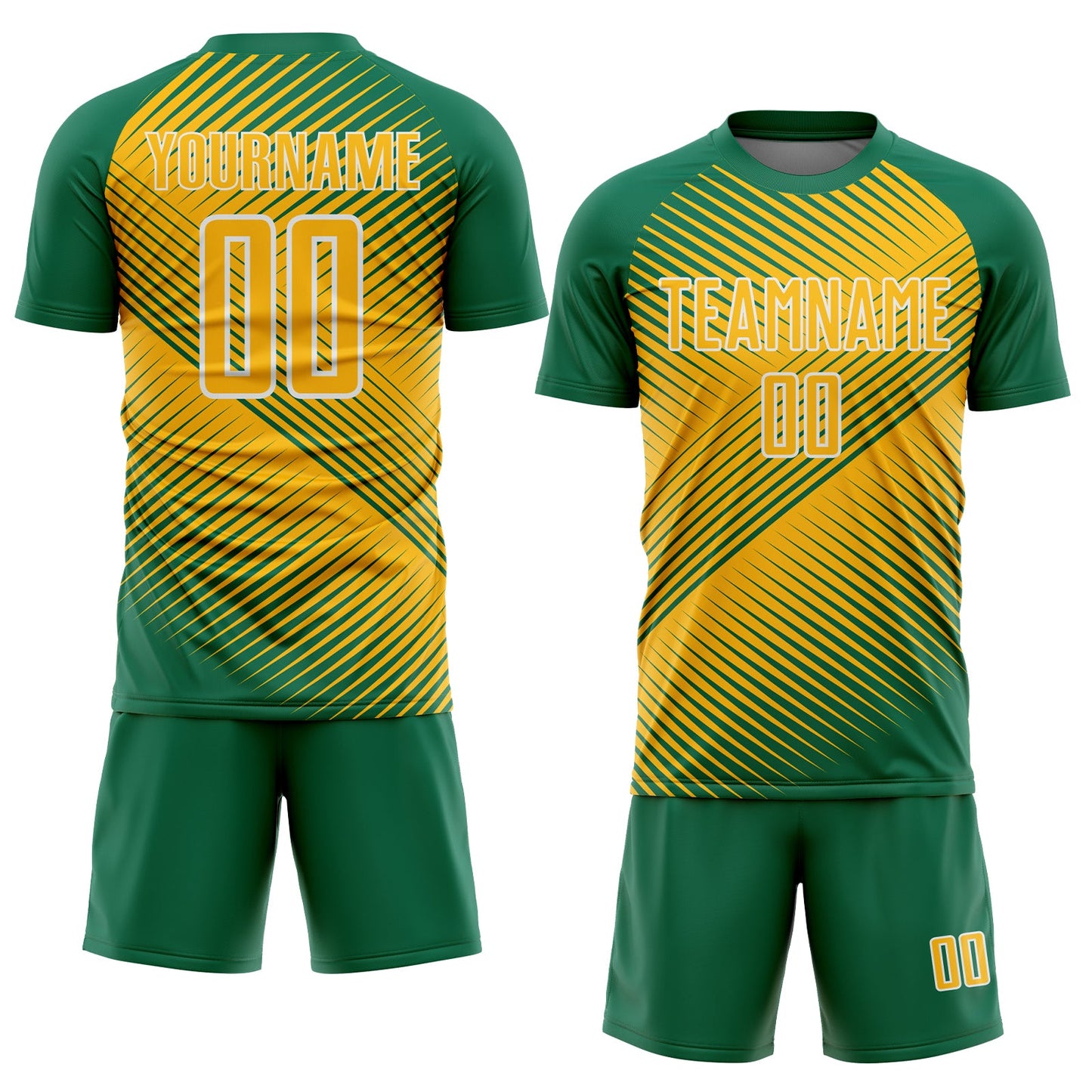 Custom Kelly Green Gold-White Line Sublimation Soccer Uniform Jersey view 2
