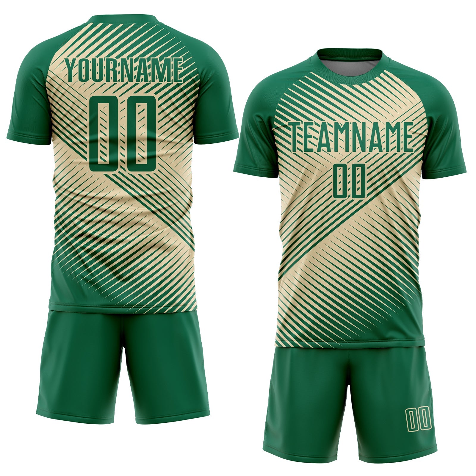 Custom Kelly Green Cream Line Sublimation Soccer Uniform Jersey view 2