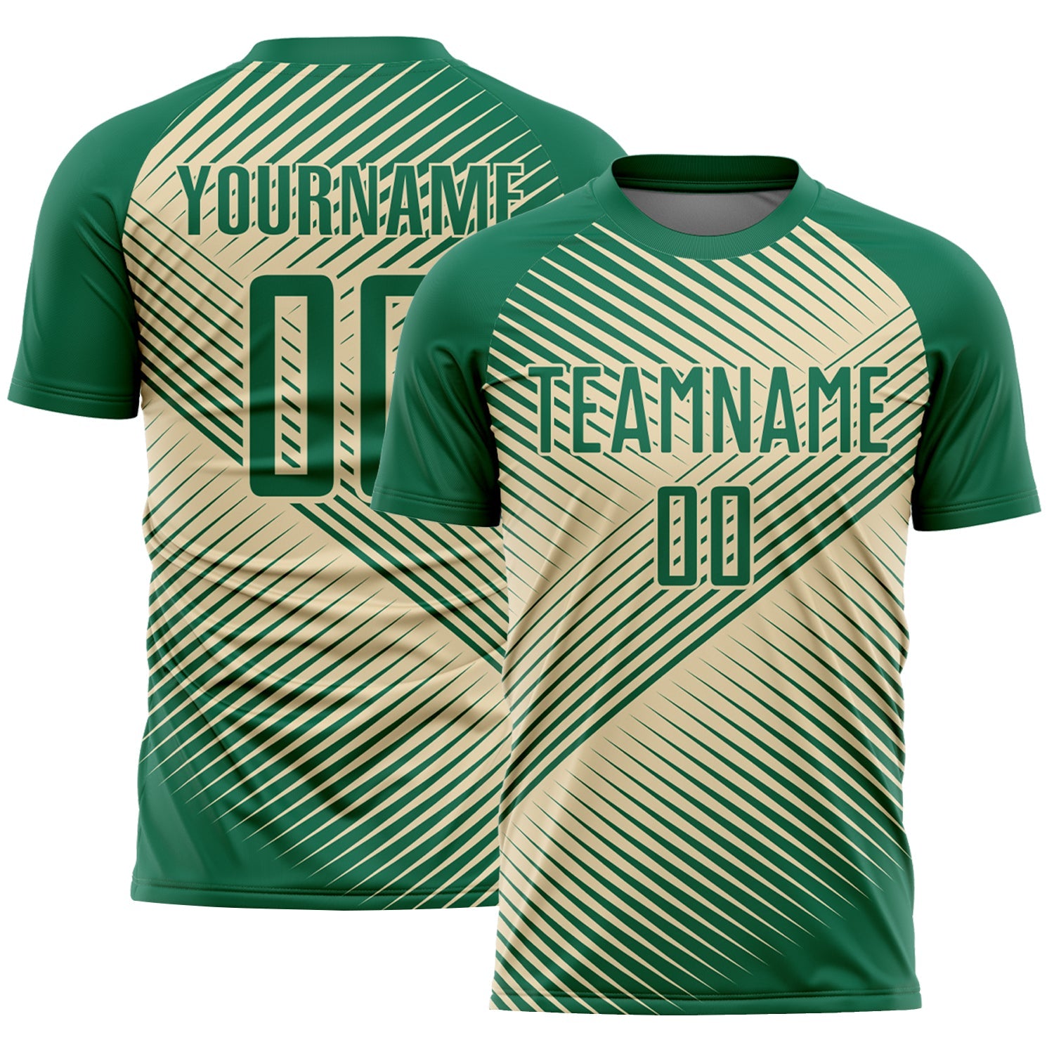 Custom Kelly Green Cream Line Sublimation Soccer Uniform Jersey - Main View