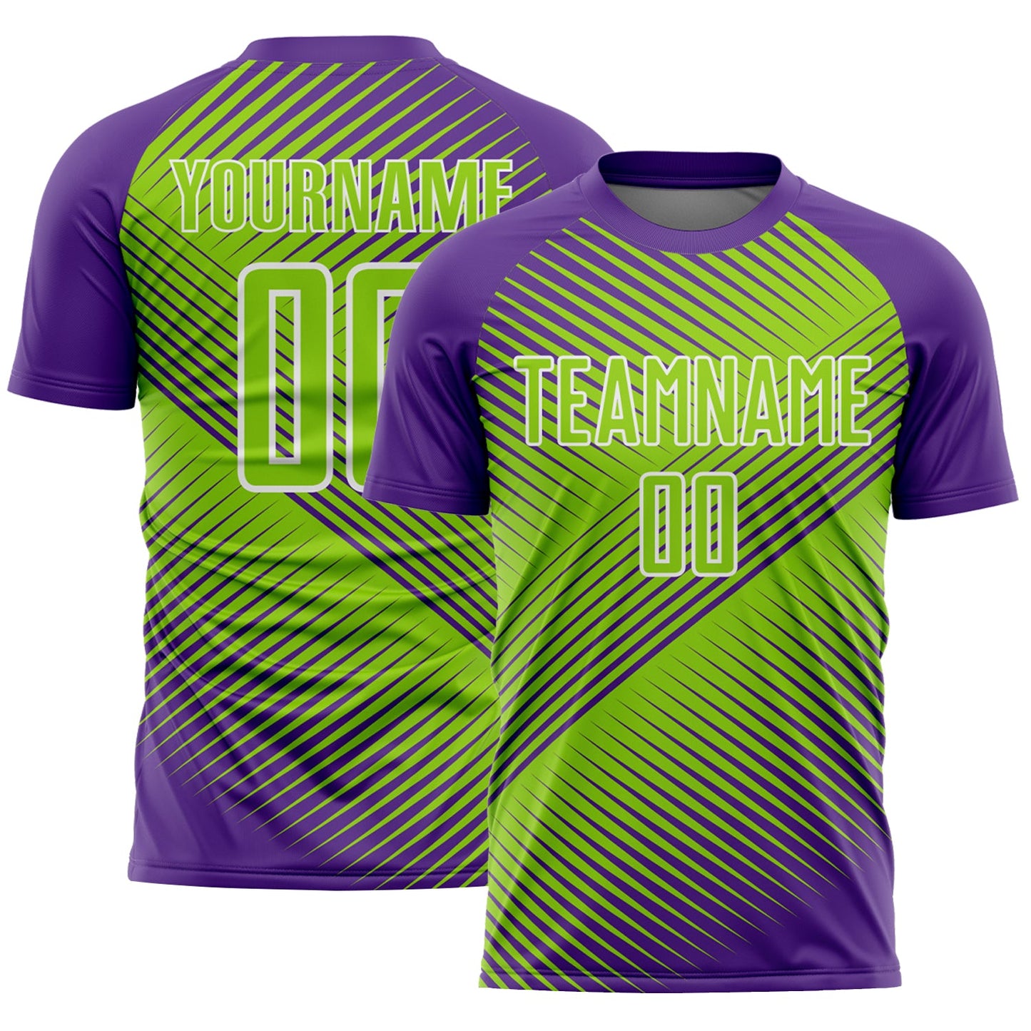 Custom Purple Neon Green-White Line Sublimation Soccer Uniform Jersey - Main View
