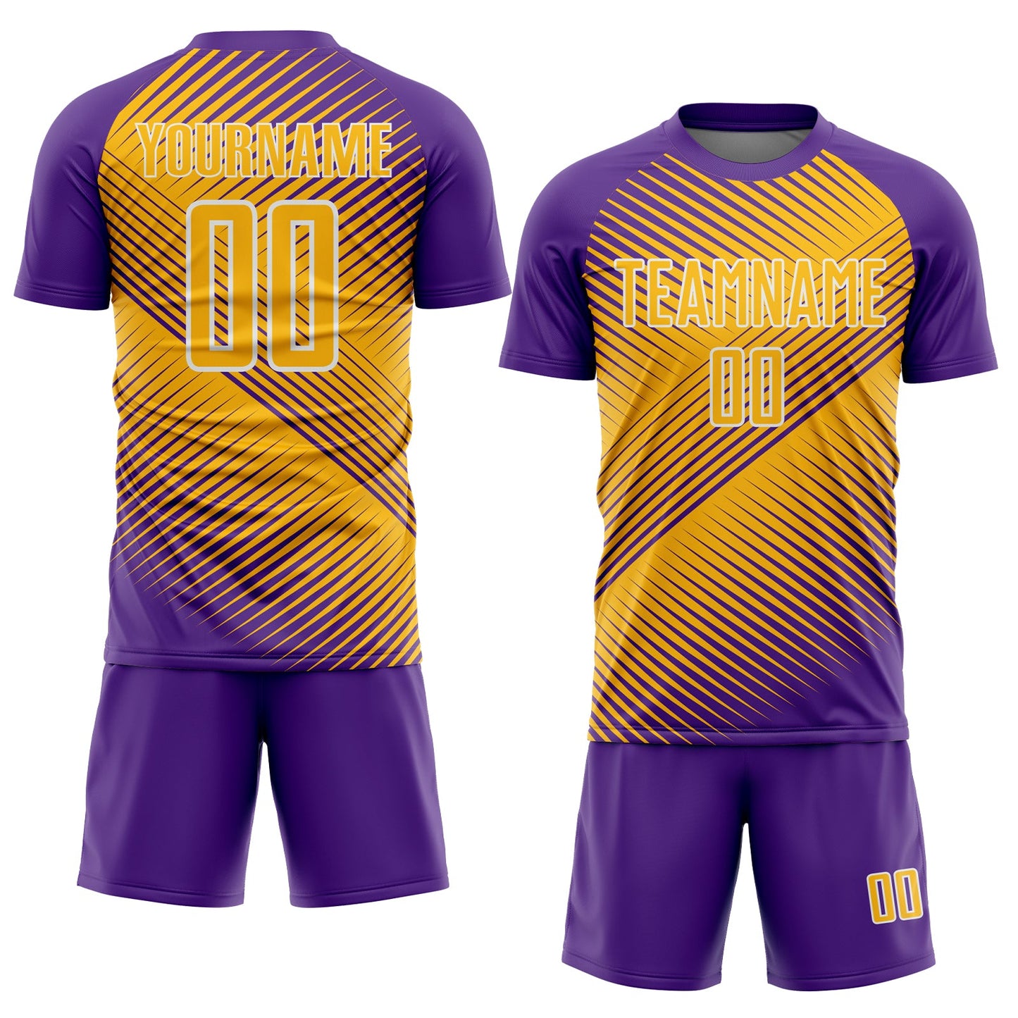 Custom Purple Gold-White Line Sublimation Soccer Uniform Jersey view 2