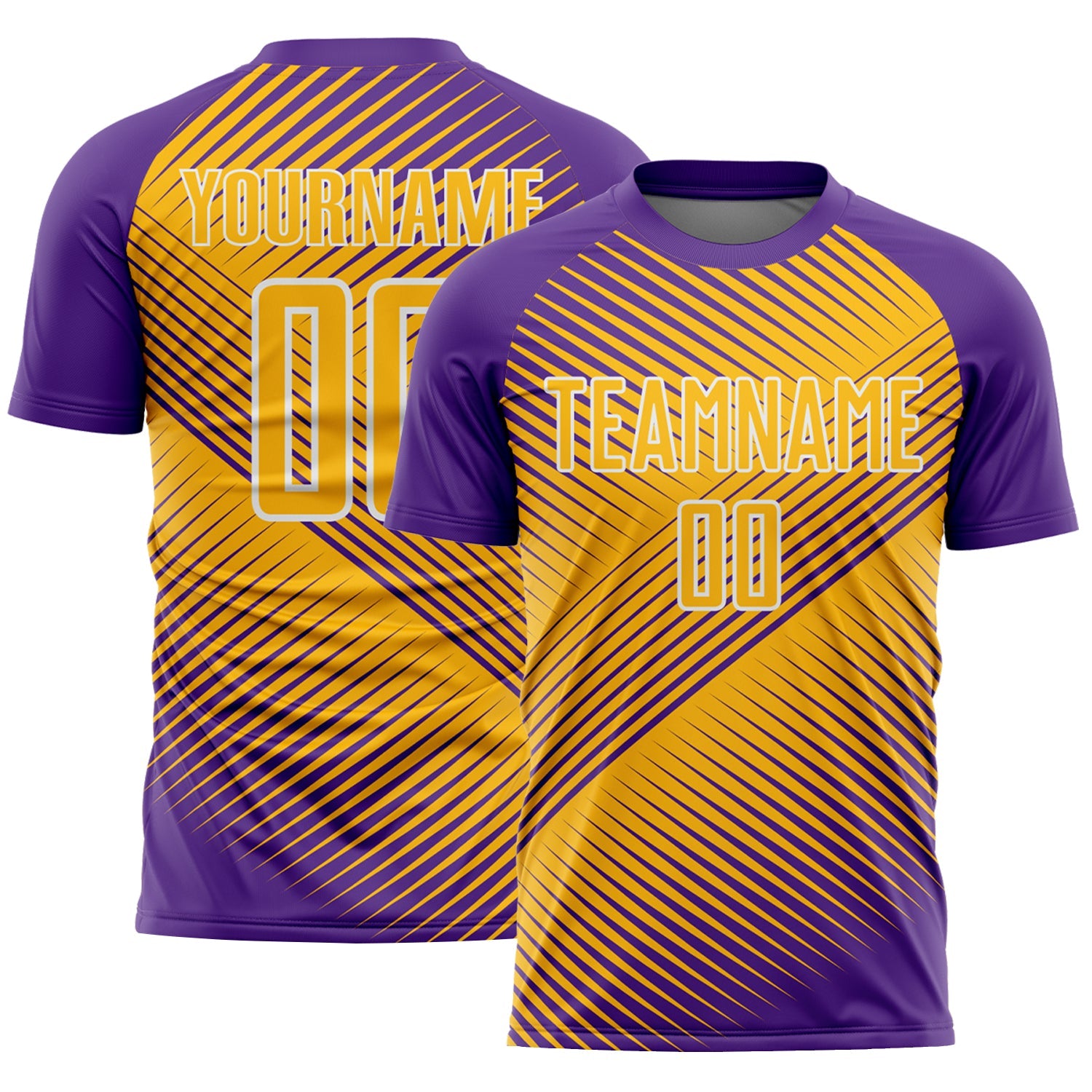 Custom Purple Gold-White Line Sublimation Soccer Uniform Jersey - Main View