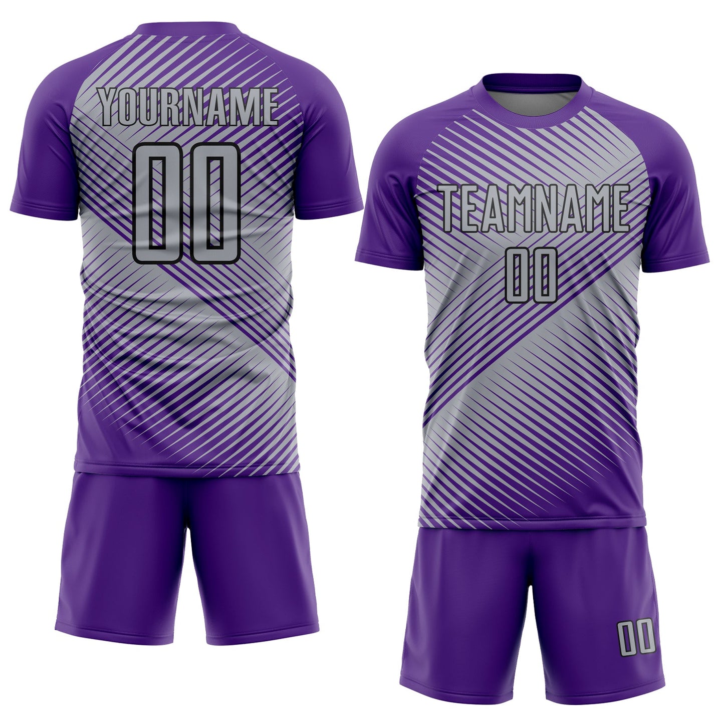 Custom Purple Gray-Black Line Sublimation Soccer Uniform Jersey view 2