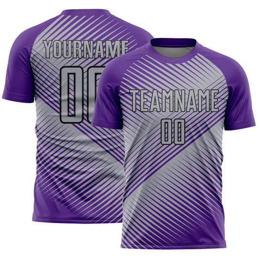 Custom Purple Gray-Black Line Sublimation Soccer Uniform Jersey - Main View