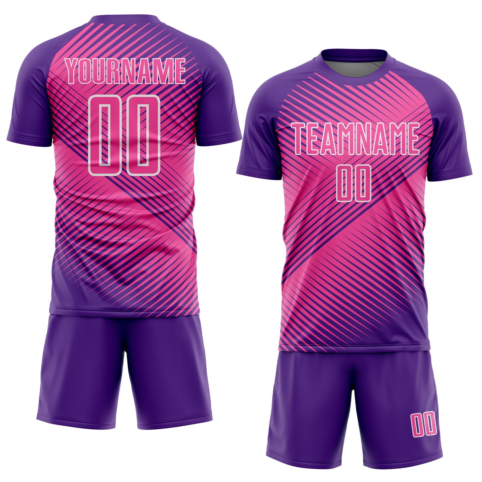 Custom Purple Pink-White Line Sublimation Soccer Uniform Jersey view 2