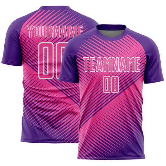 Custom Purple Pink-White Line Sublimation Soccer Uniform Jersey - Main View